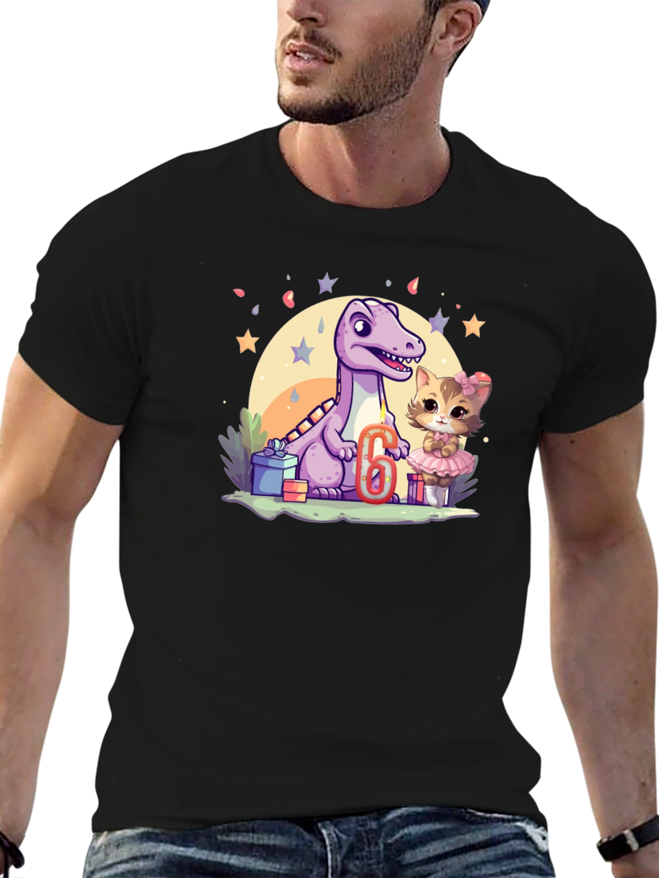 Dinosaur & Cat Birthday T-Shirt