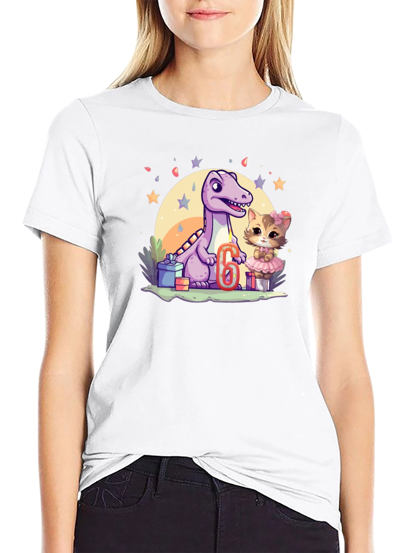 Dinosaur & Cat Birthday T-Shirt