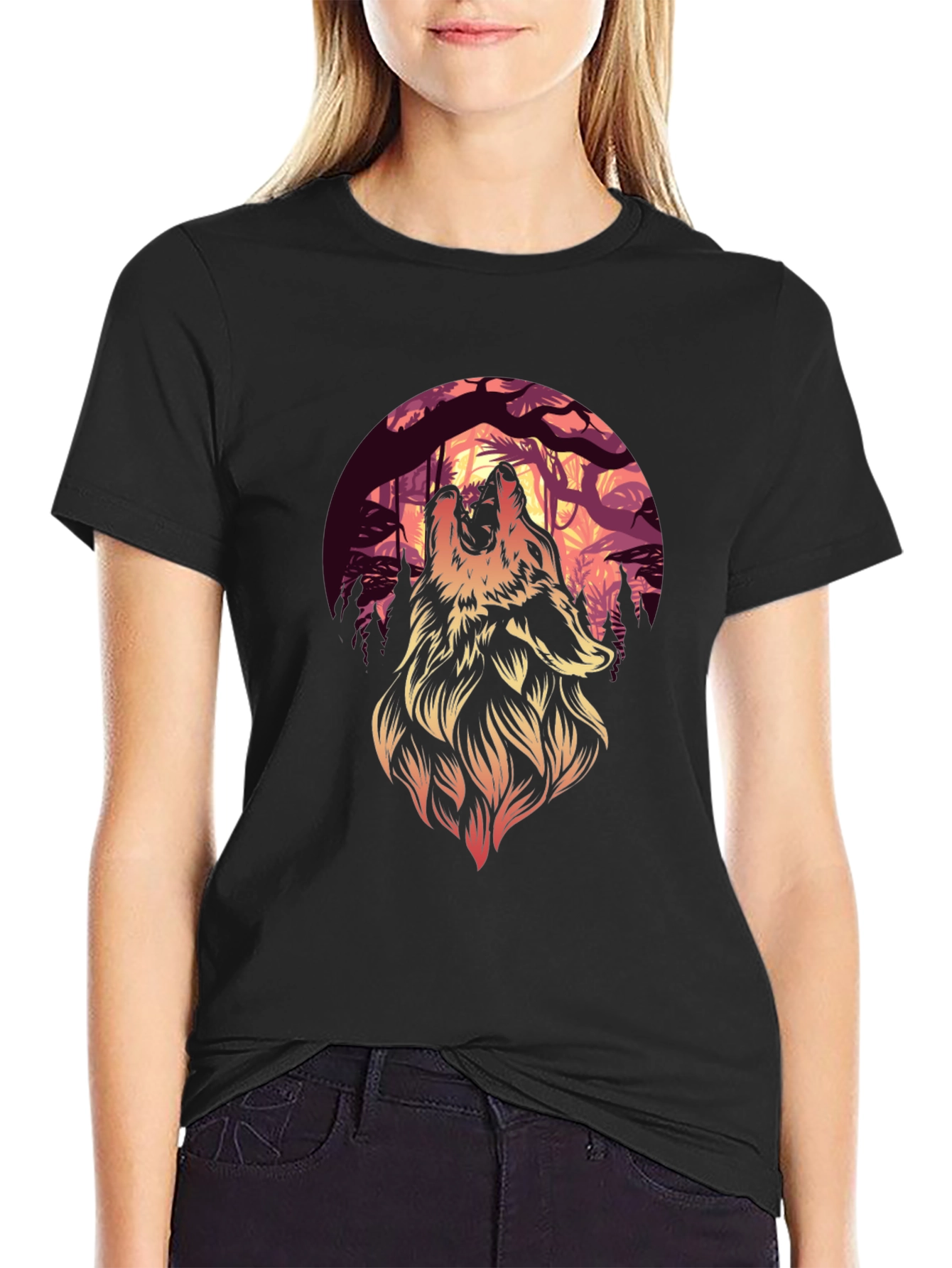 Wolf Howl Graphic Tee - Black Cotton T-Shirt