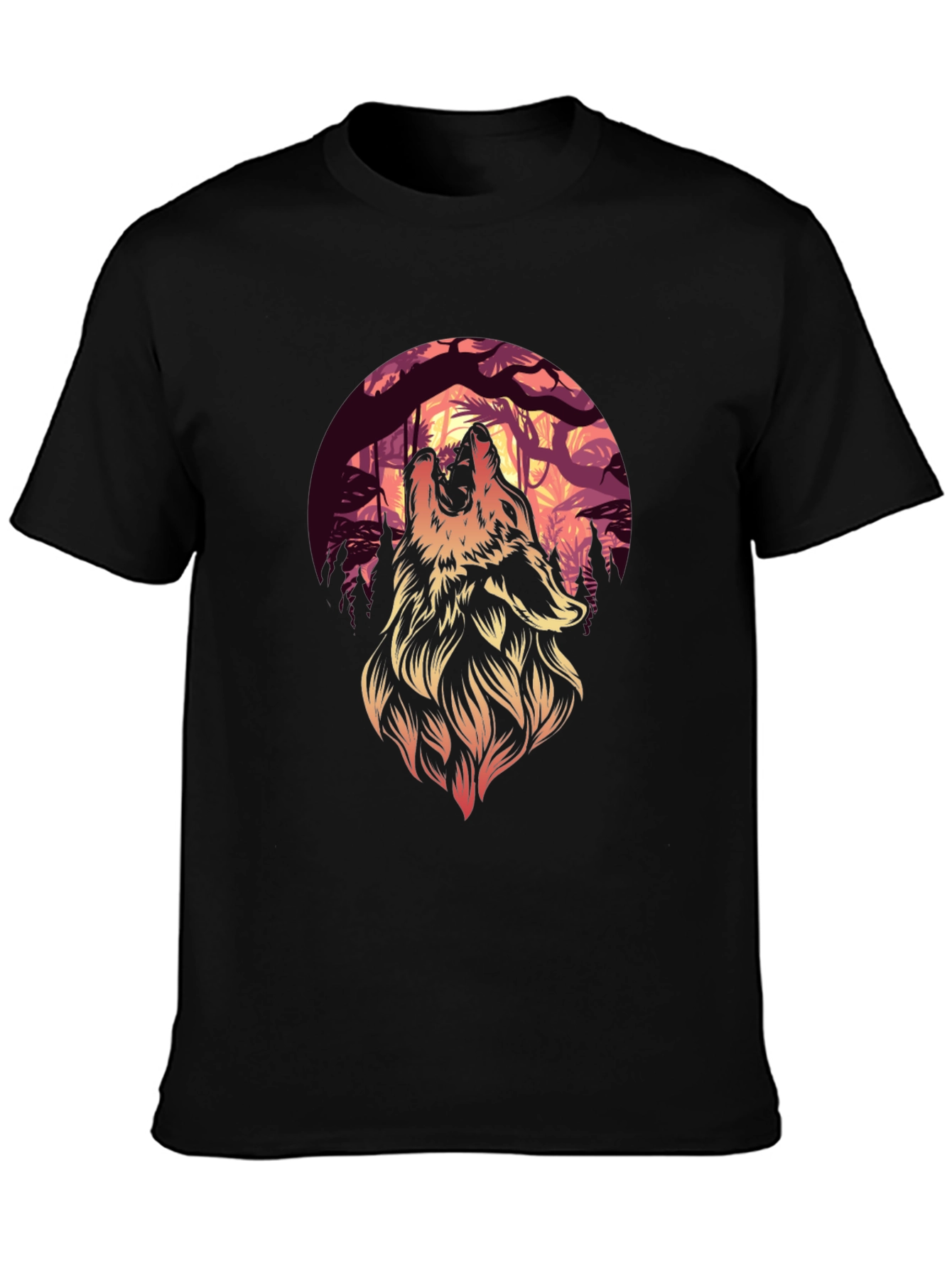Wolf Howl Graphic Tee - Black Cotton T-Shirt