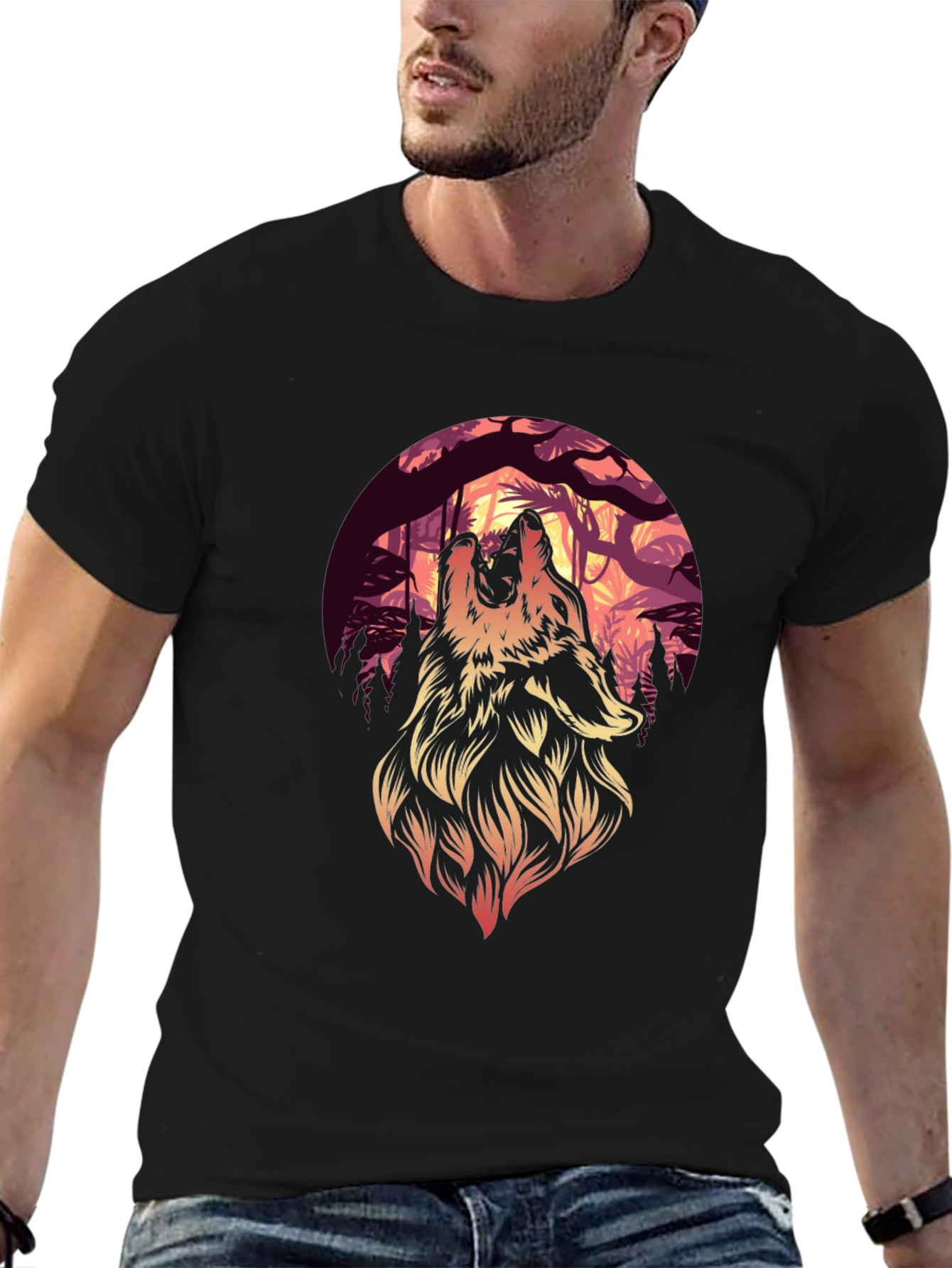 Wolf Howl Graphic Tee - Black Cotton T-Shirt