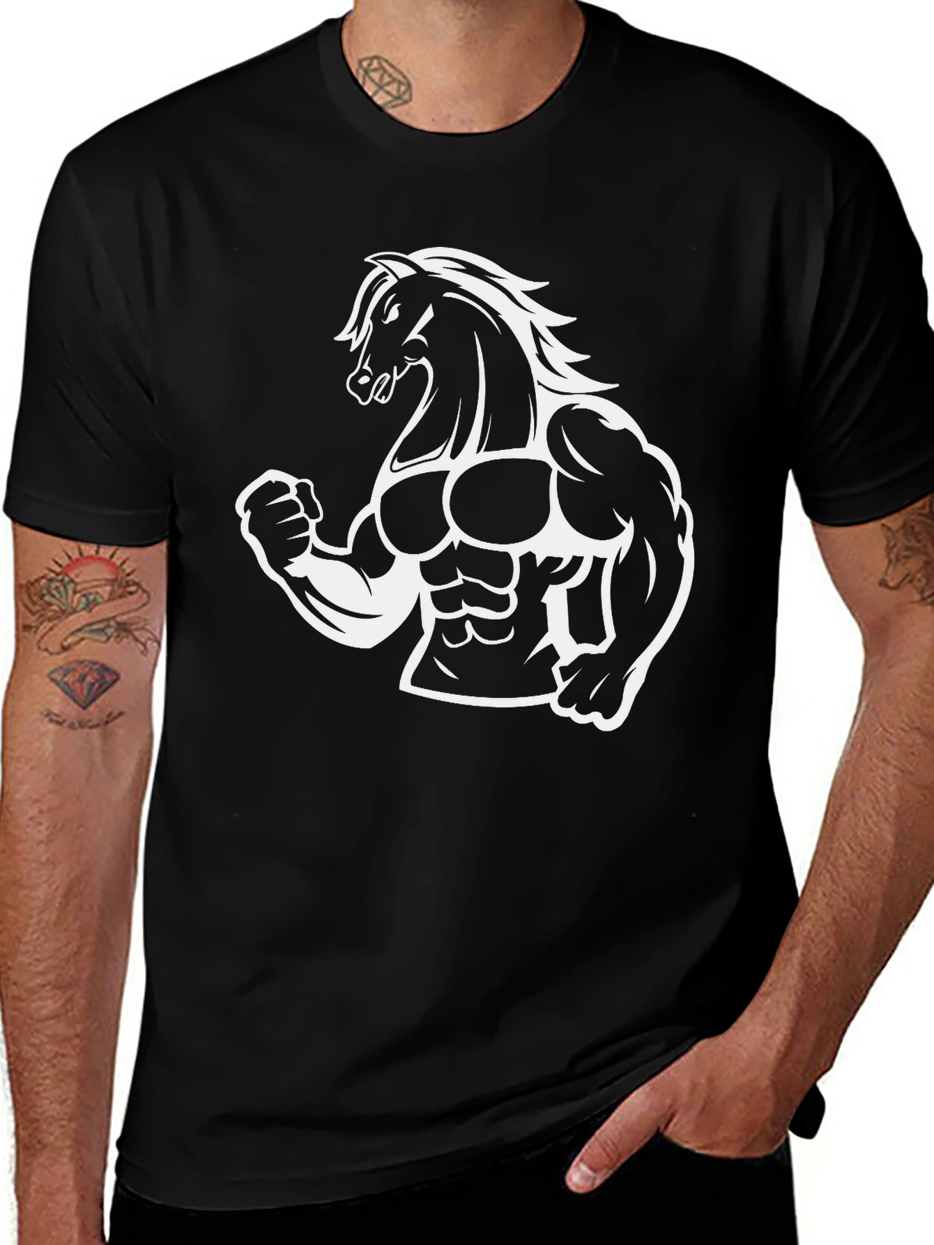 Muscle Horse Graphic Tee - Black Cotton T-Shirt
