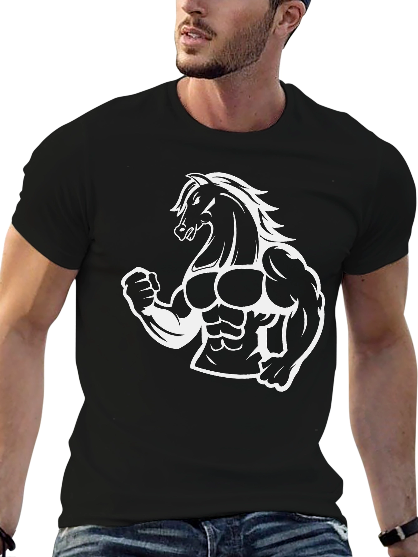 Muscle Horse Graphic Tee - Black Cotton T-Shirt