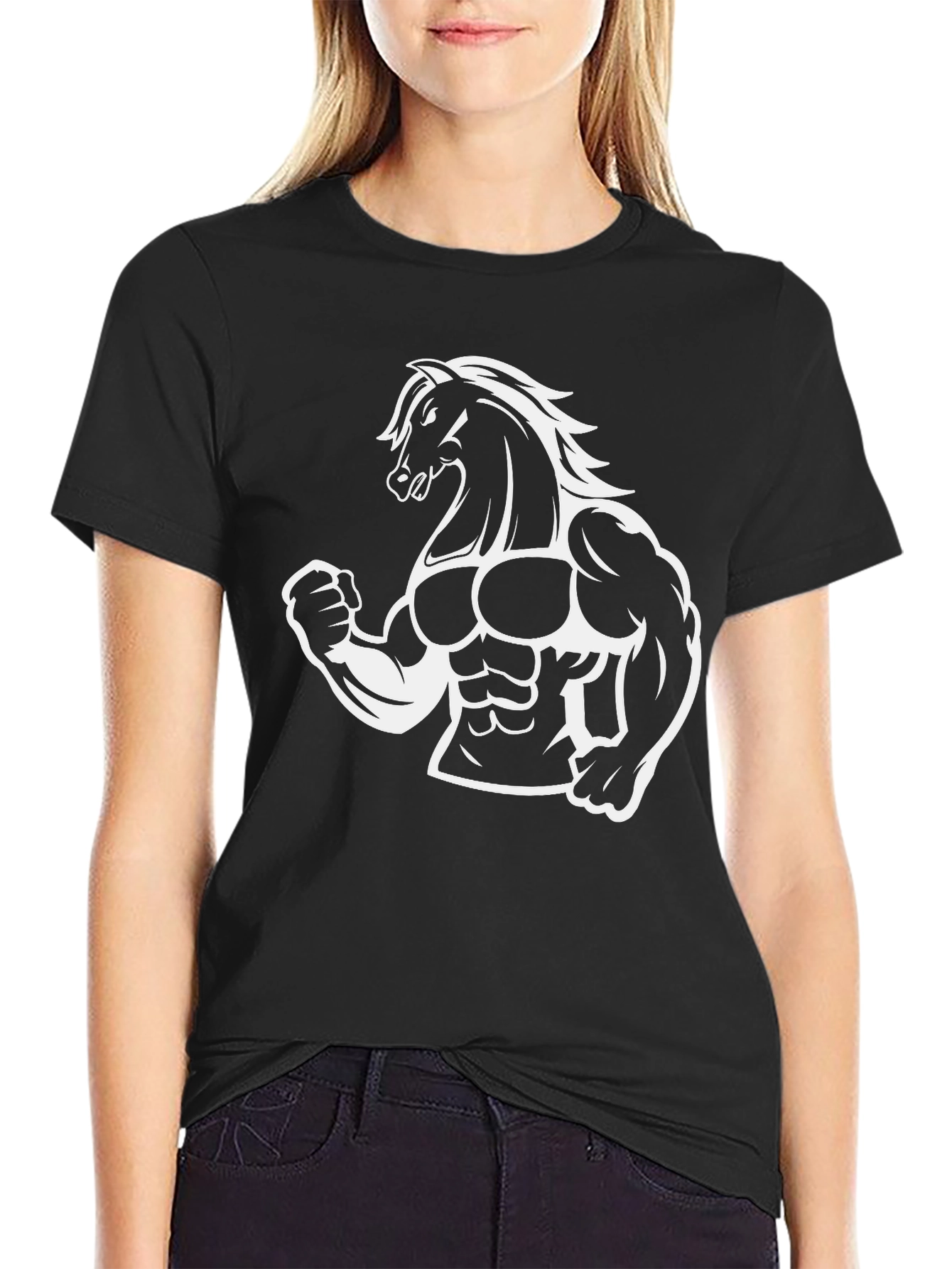 Muscle Horse Graphic Tee - Black Cotton T-Shirt