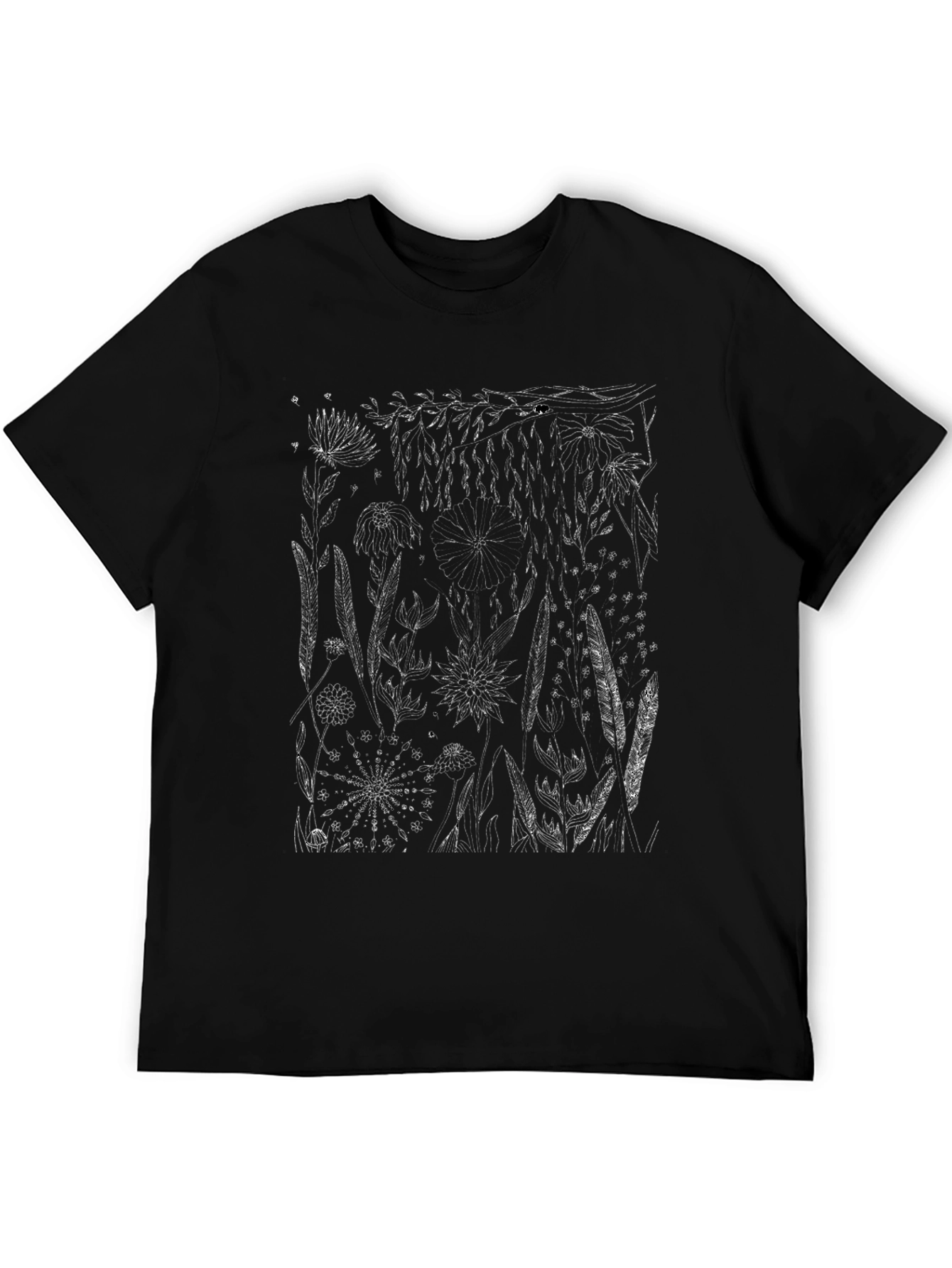 Botanical Print Black T-Shirt - Nature Inspired