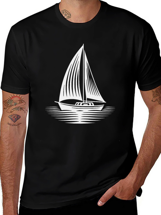 Sailboat Graphic T-Shirt - Black Cotton Tee