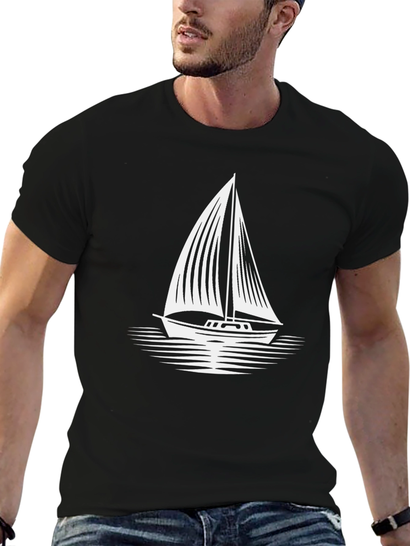 Sailboat Graphic T-Shirt - Black Cotton Tee