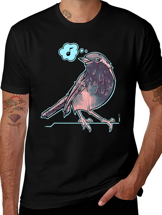 Singing Bird Graphic Tee - Black Cotton T-Shirt