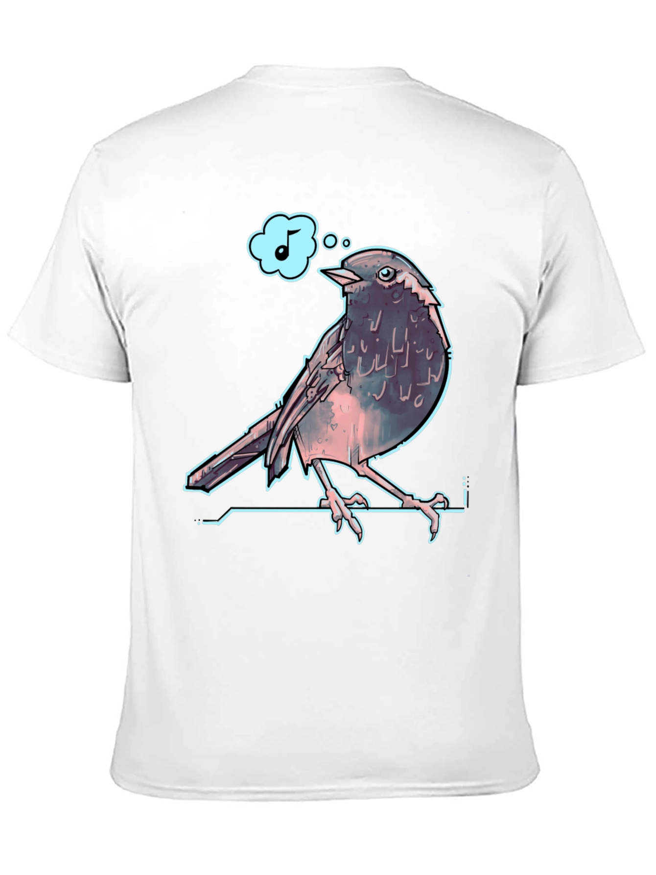 Singing Bird Graphic Tee - Black Cotton T-Shirt