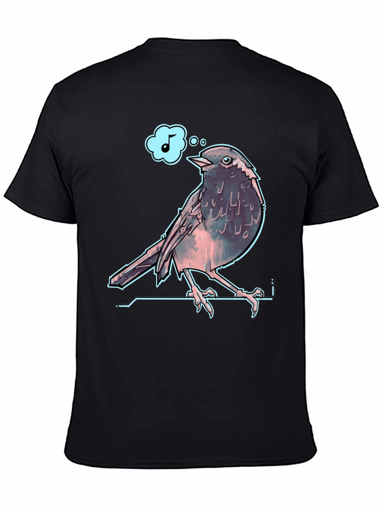 Singing Bird Graphic Tee - Black Cotton T-Shirt