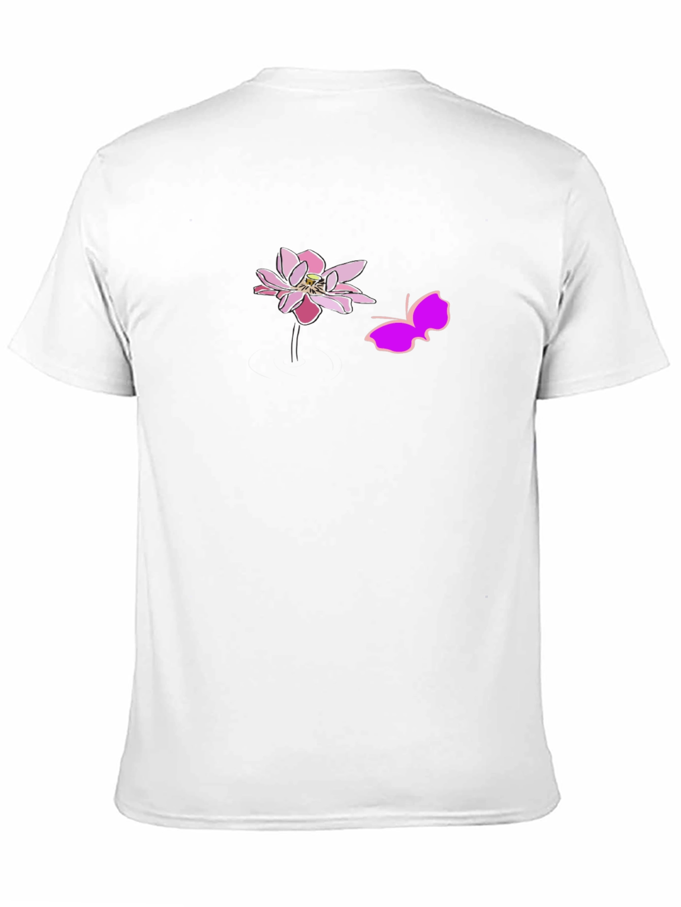 Black Graphic Tee with Pink Lotus and Butterfly Design