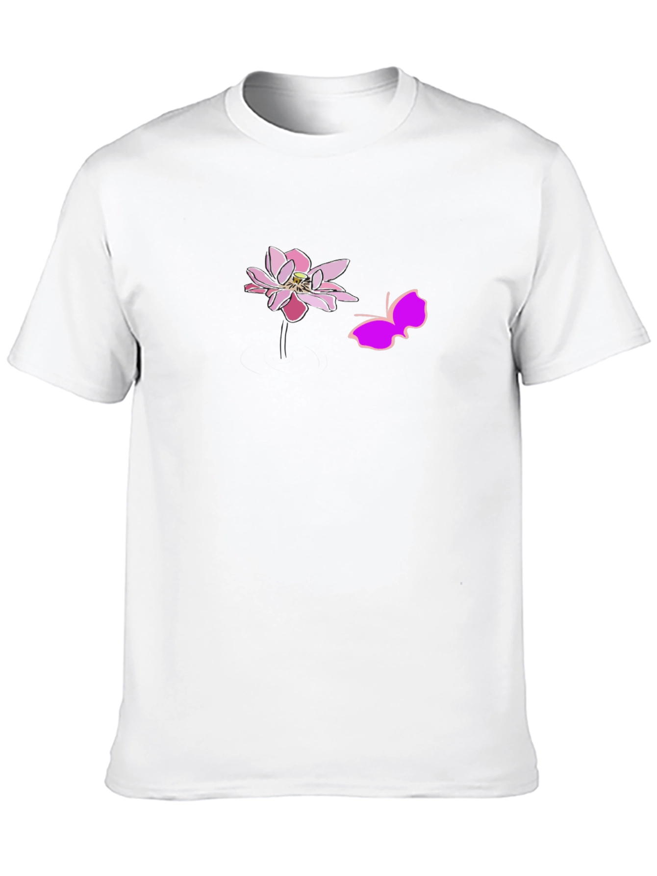 Black Graphic Tee with Pink Lotus and Butterfly Design