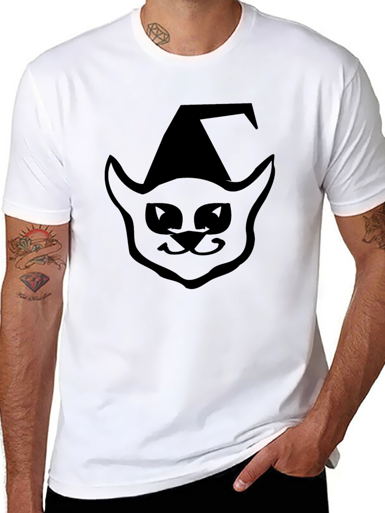 Halloween Cat Witch T-Shirt - Black Cotton Tee