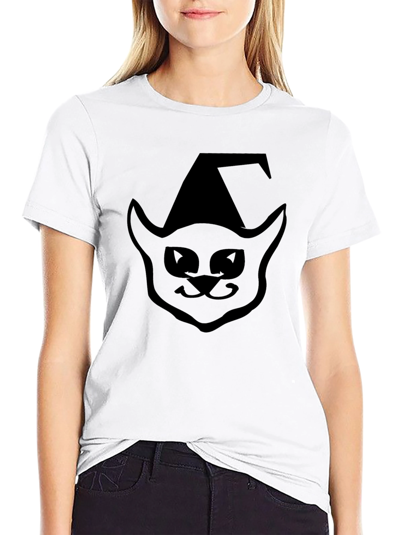 Halloween Cat Witch T-Shirt - Black Cotton Tee