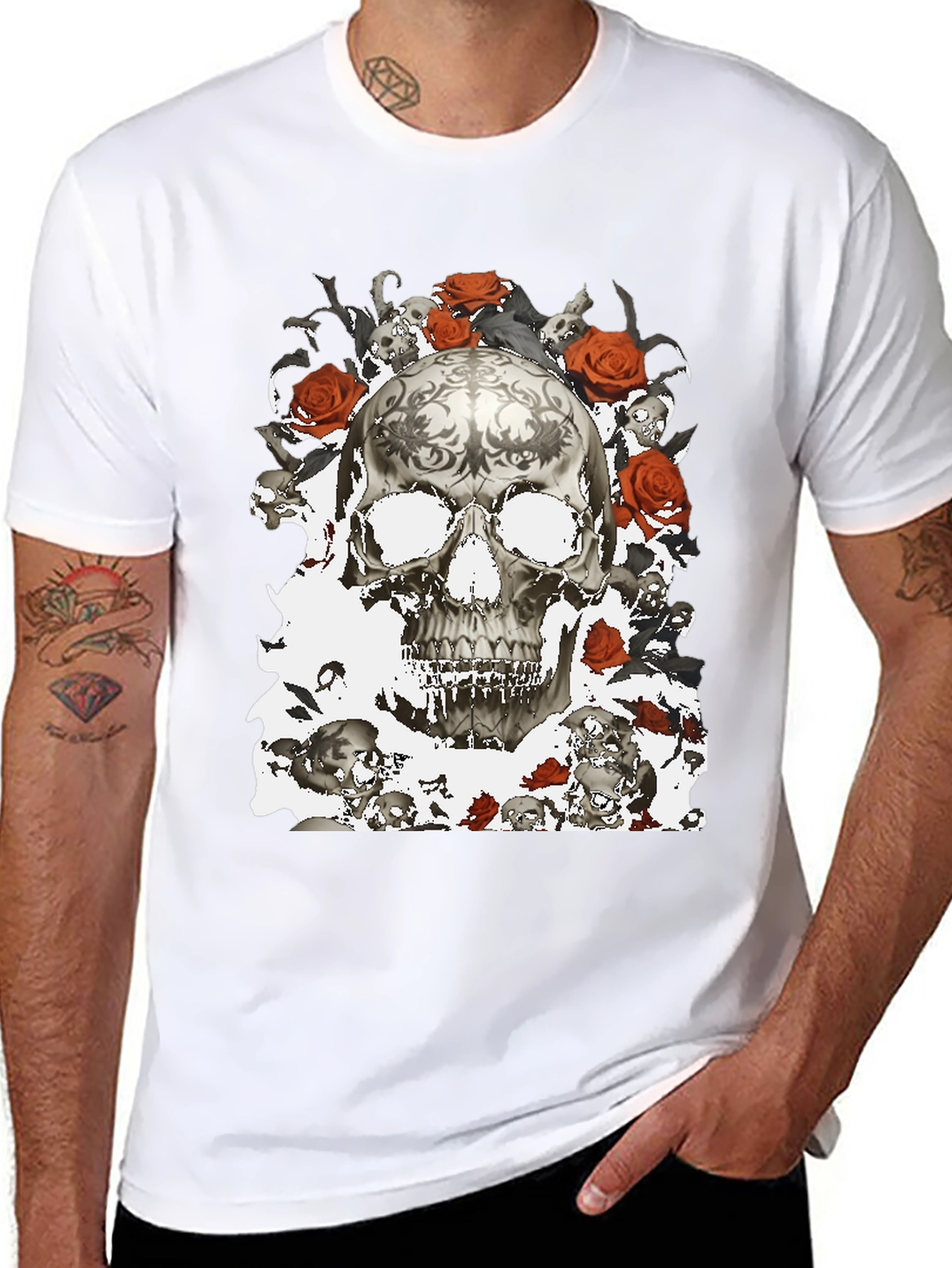 Skull & Roses Graphic T-Shirt - Gothic Style