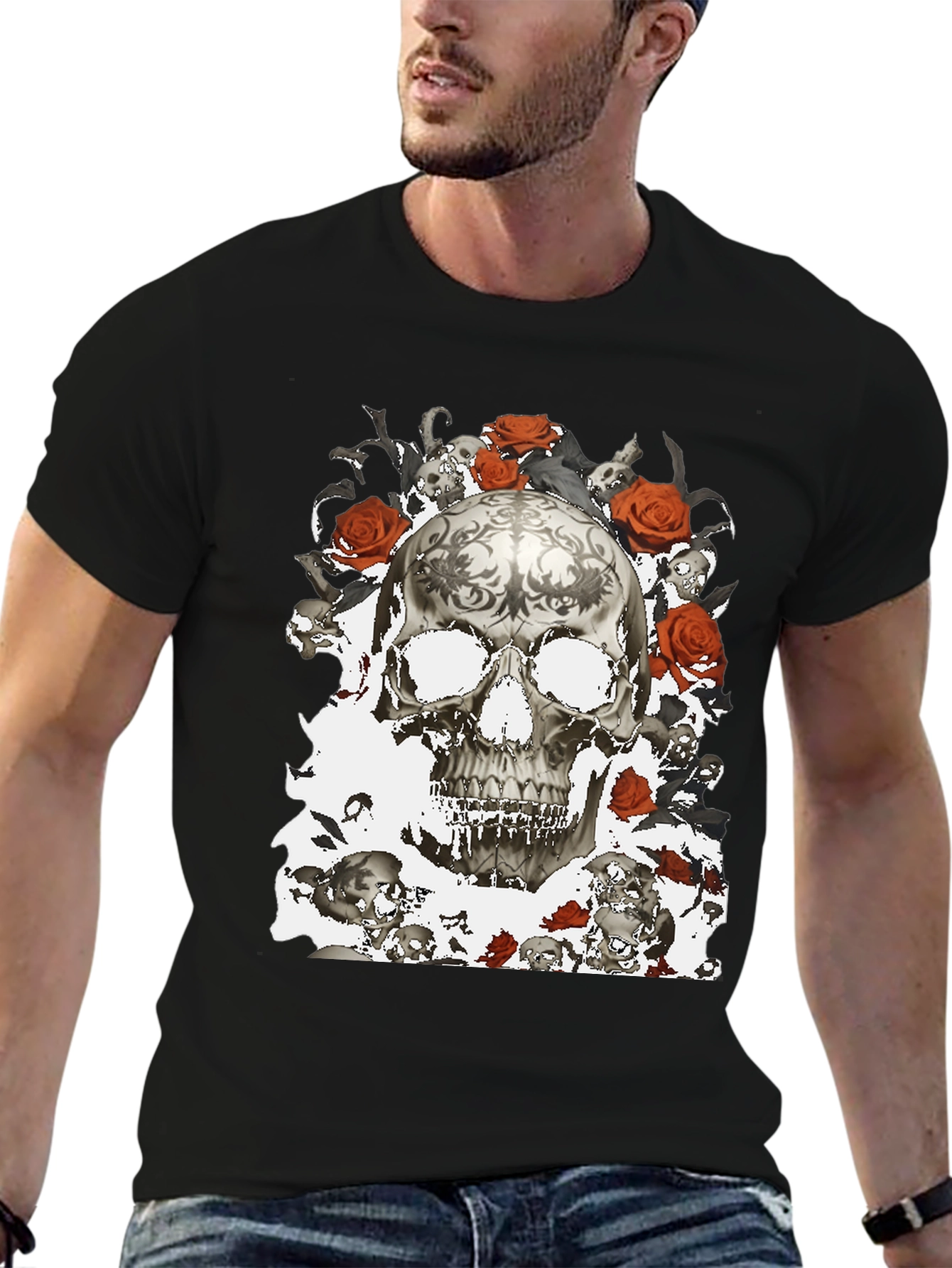 Skull & Roses Graphic T-Shirt - Gothic Style