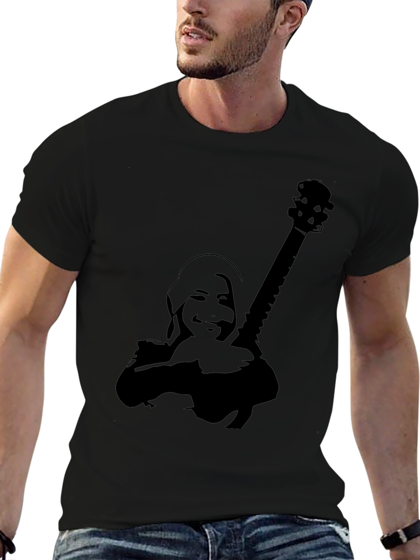 Silhouette Guitar Player Graphic Tee - Black