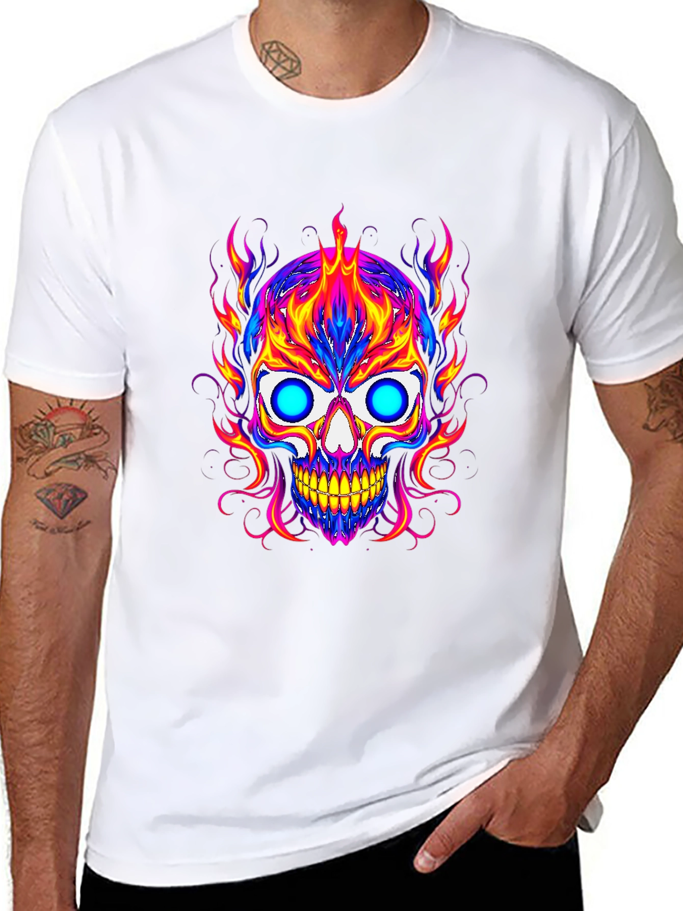 Vibrant Skull Graphic Tee - Mens Black T-Shirt