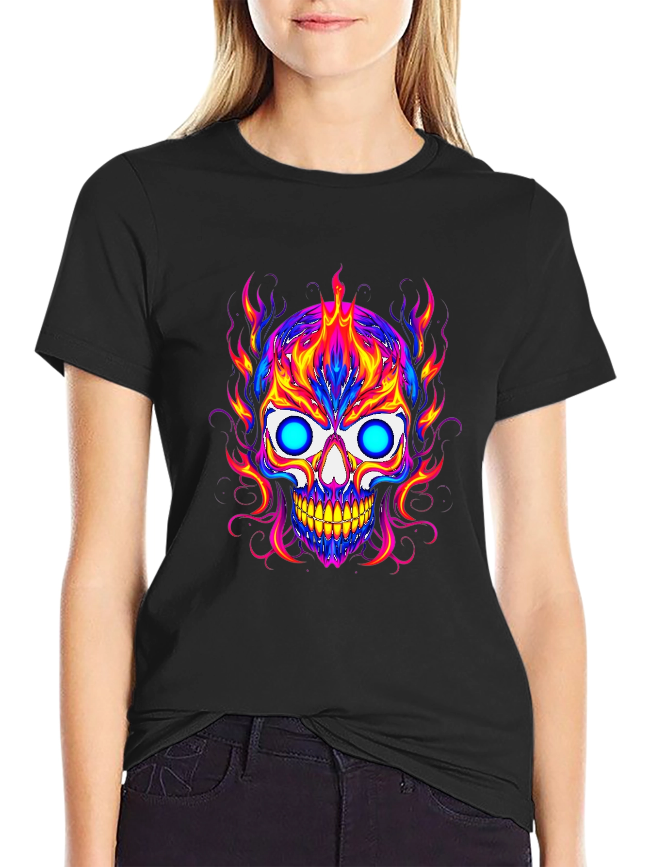 Vibrant Skull Graphic Tee - Mens Black T-Shirt
