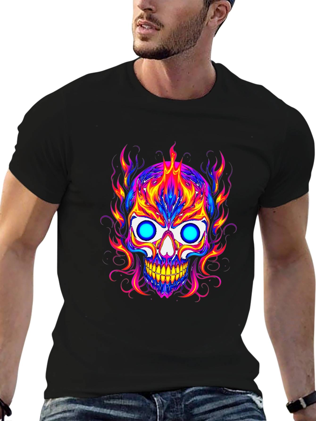 Vibrant Skull Graphic Tee - Mens Black T-Shirt