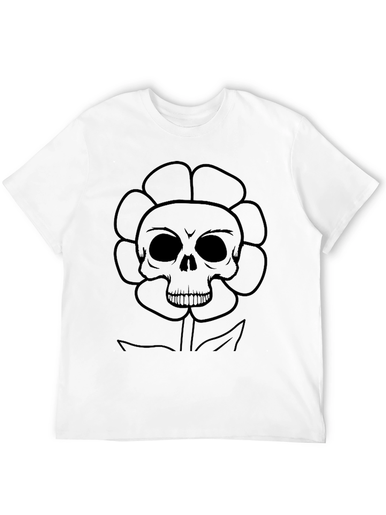 Skull Flower Graphic T-Shirt - Black