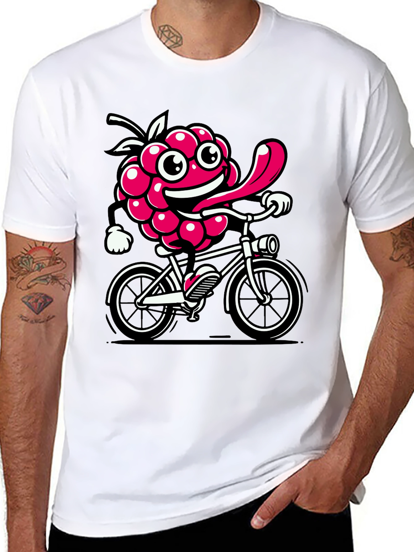 Funny Raspberry on Bike Graphic Tee - Black