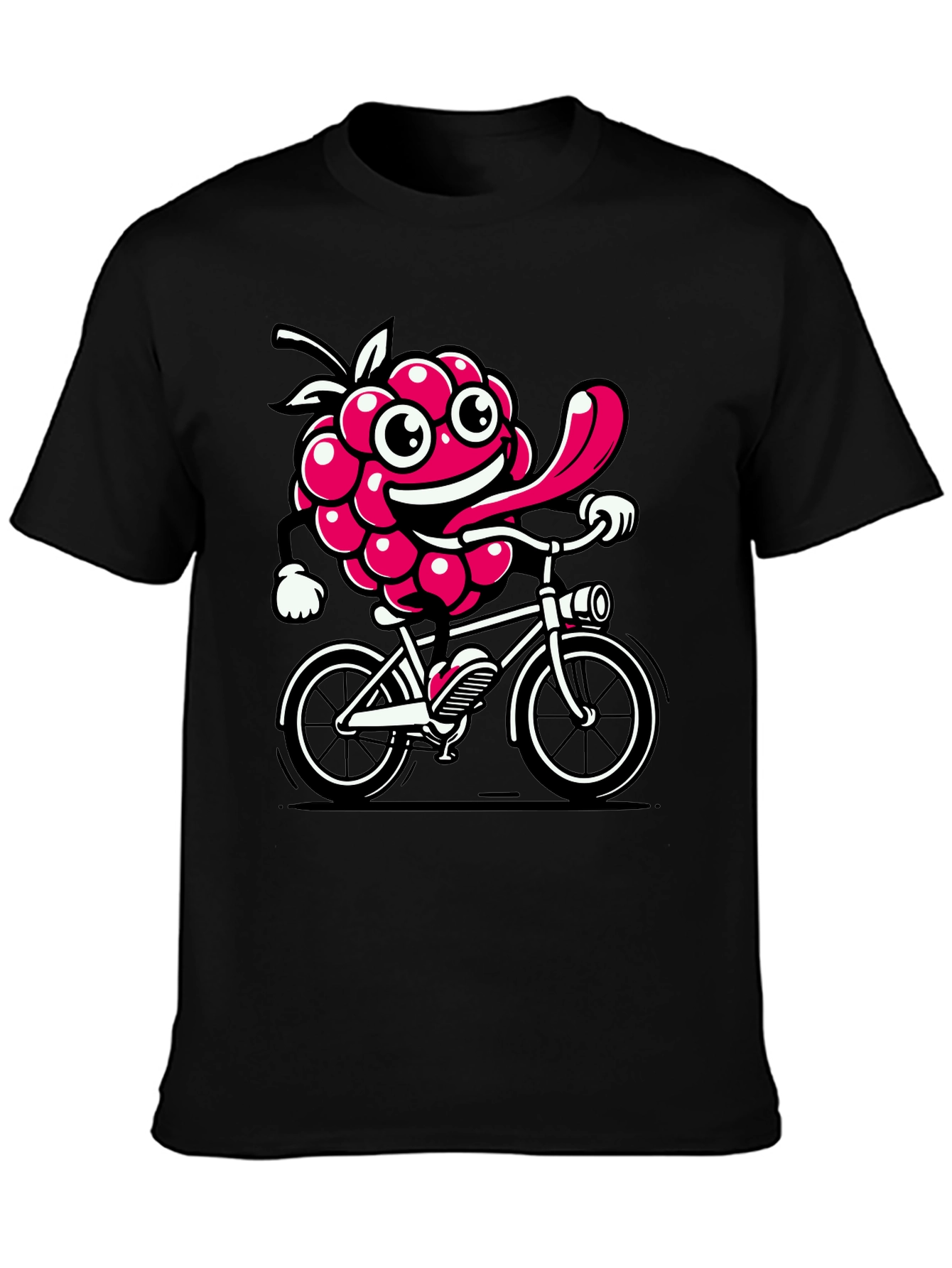 Funny Raspberry on Bike Graphic Tee - Black