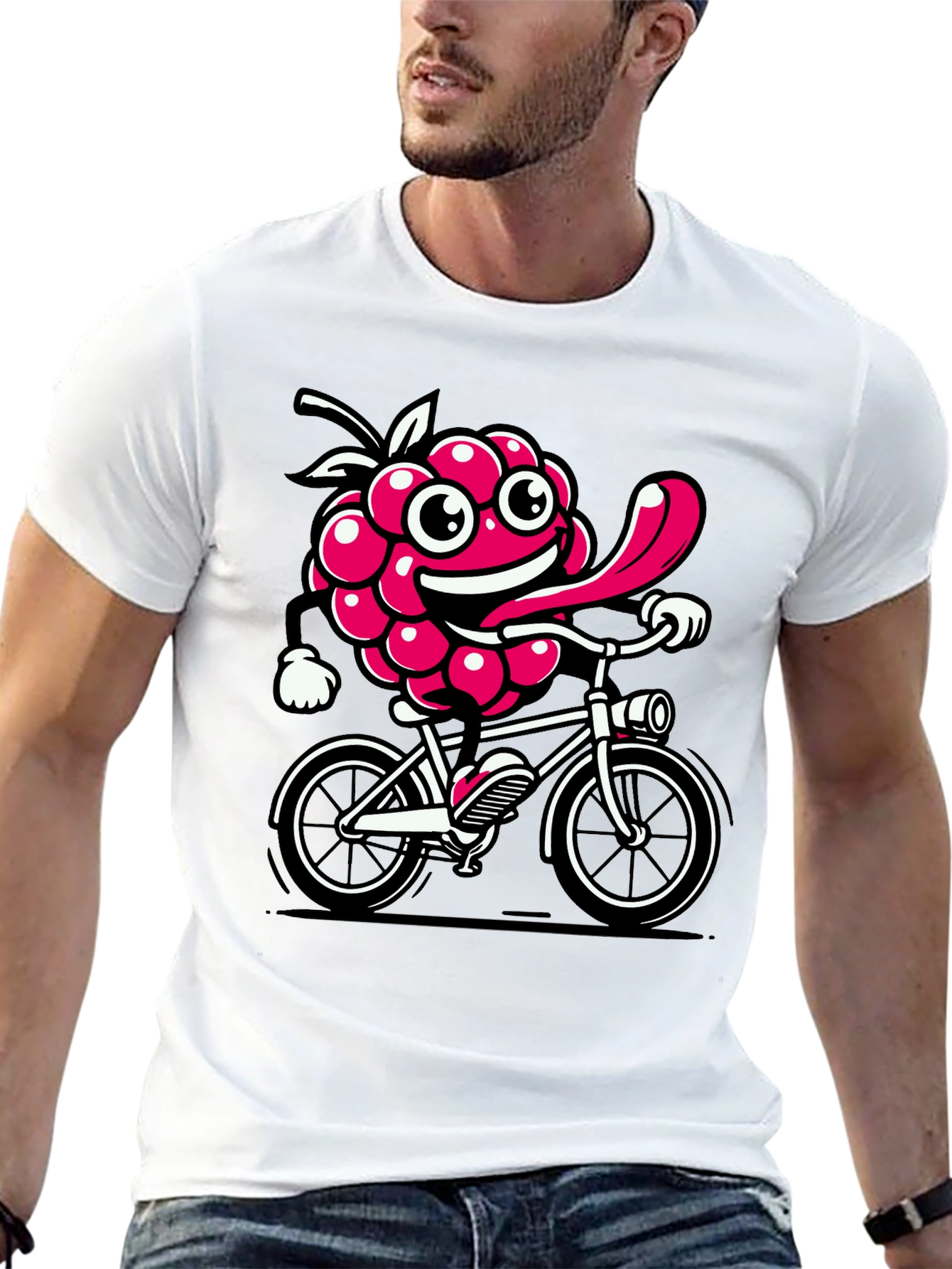 Funny Raspberry on Bike Graphic Tee - Black
