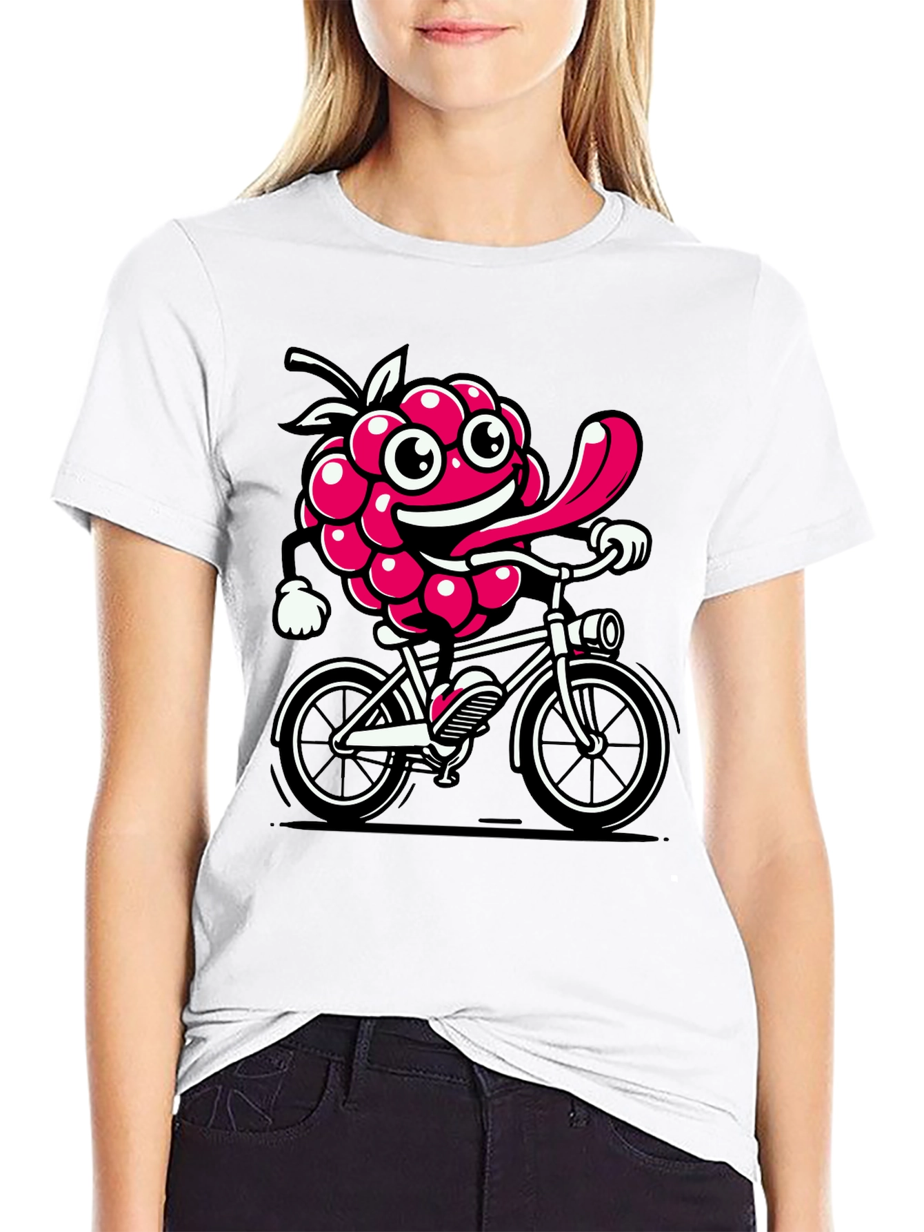Funny Raspberry on Bike Graphic Tee - Black