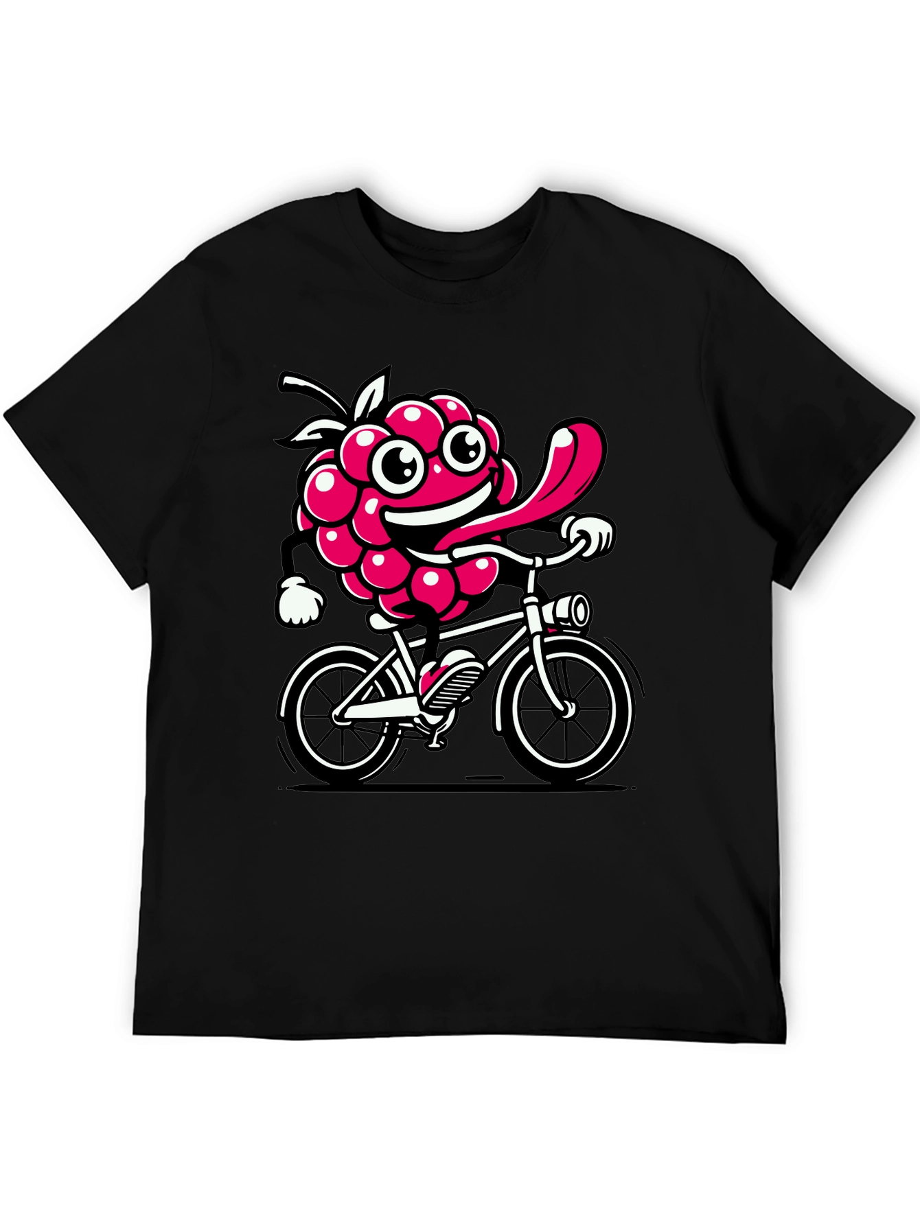Funny Raspberry on Bike Graphic Tee - Black