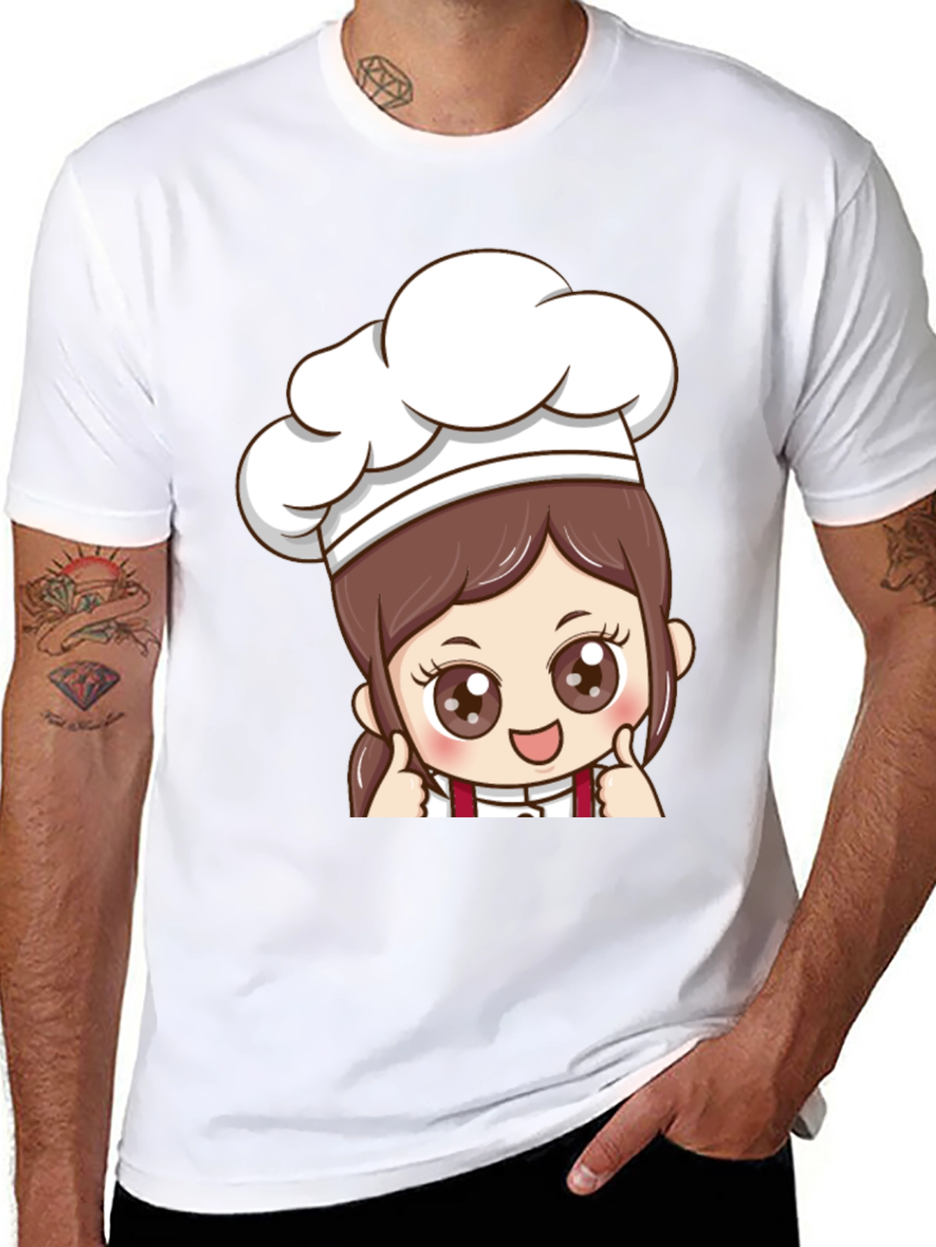 Chef Cartoon Print Black T-Shirt