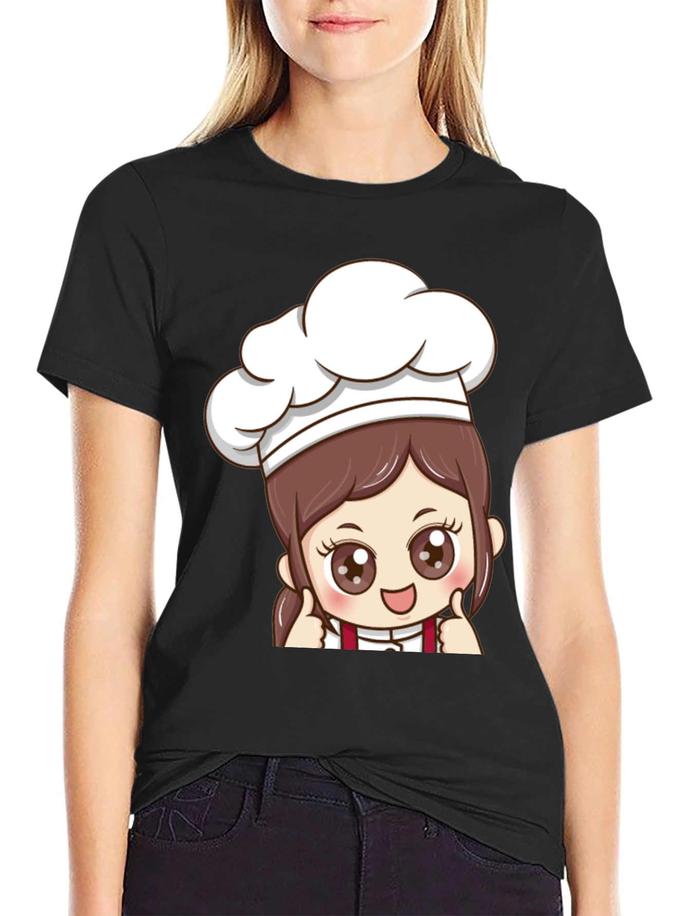 Chef Cartoon Print Black T-Shirt