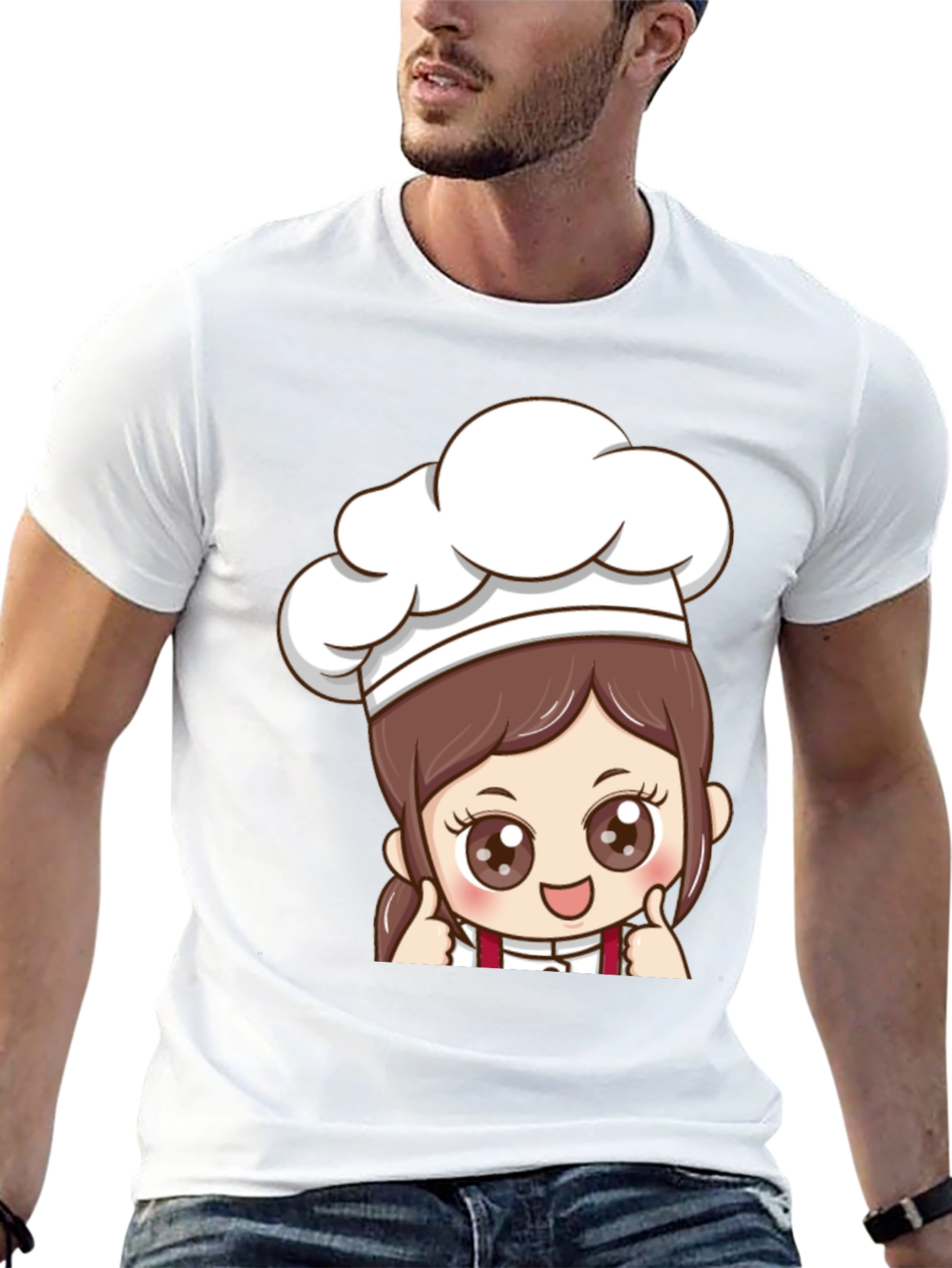 Chef Cartoon Print Black T-Shirt