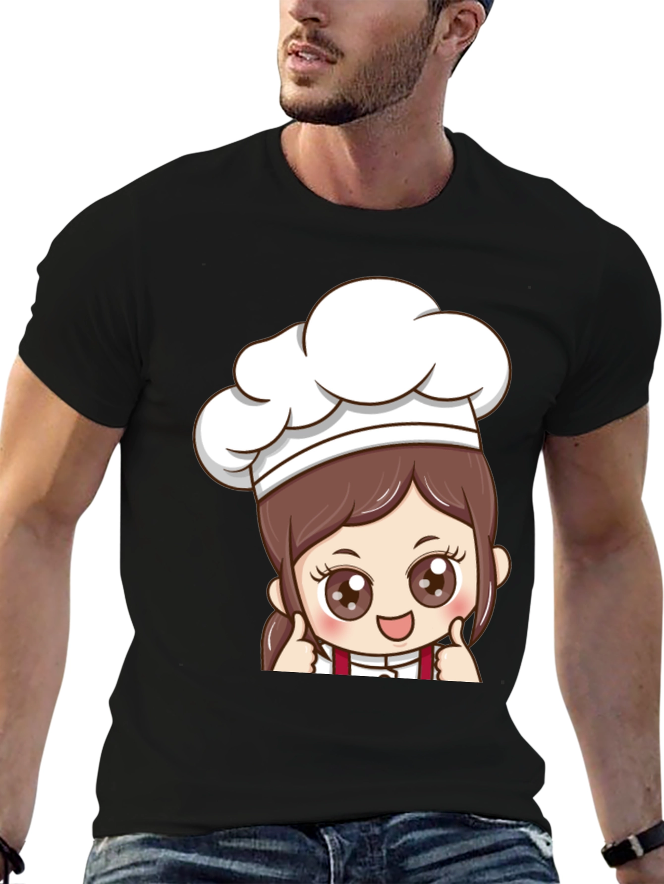 Chef Cartoon Print Black T-Shirt