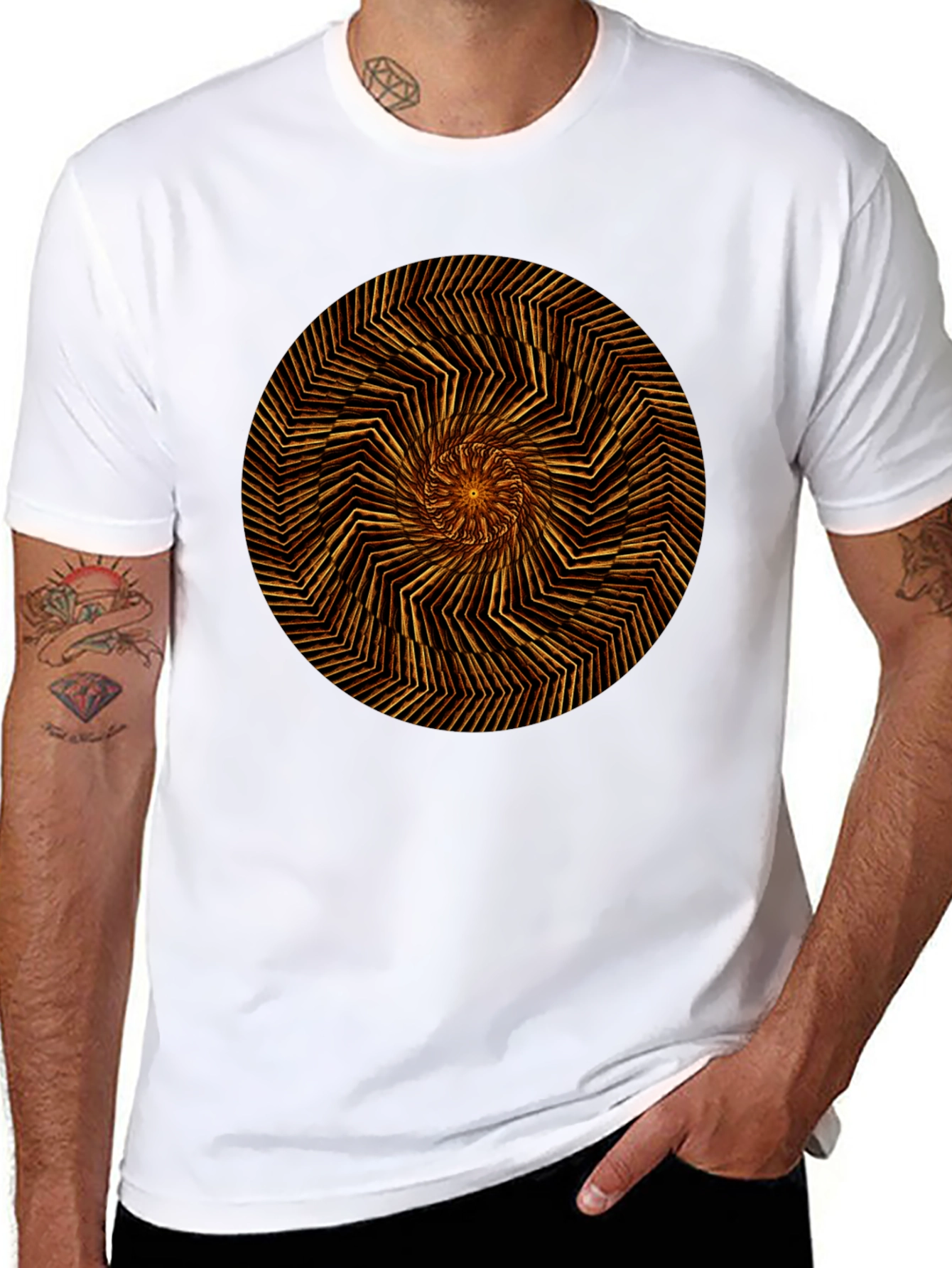 Geometric Spiral Graphic Tee - Black Cotton