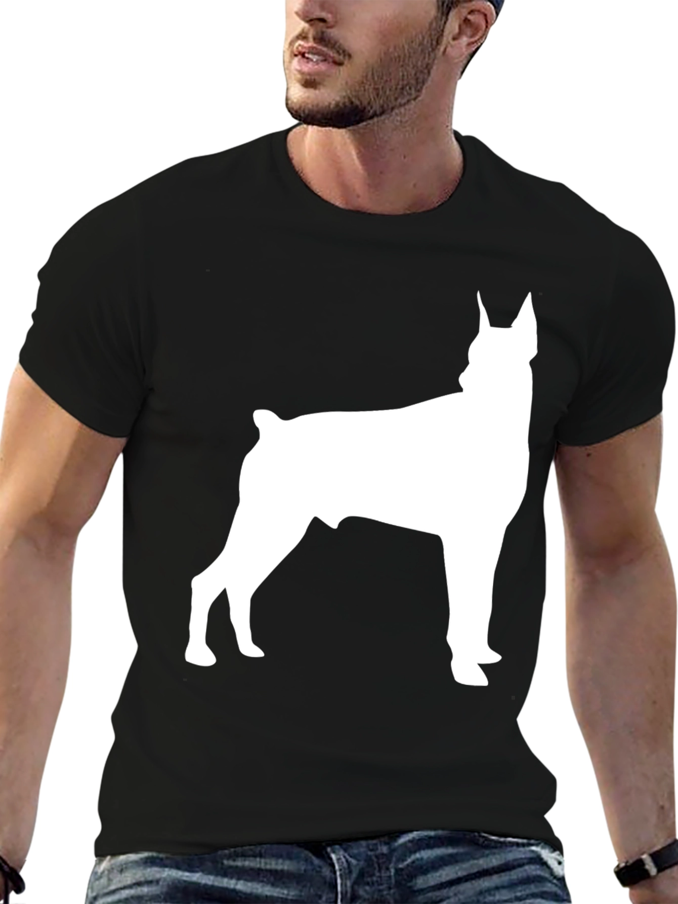Doberman Silhouette Graphic Tee - Black Cotton Blend