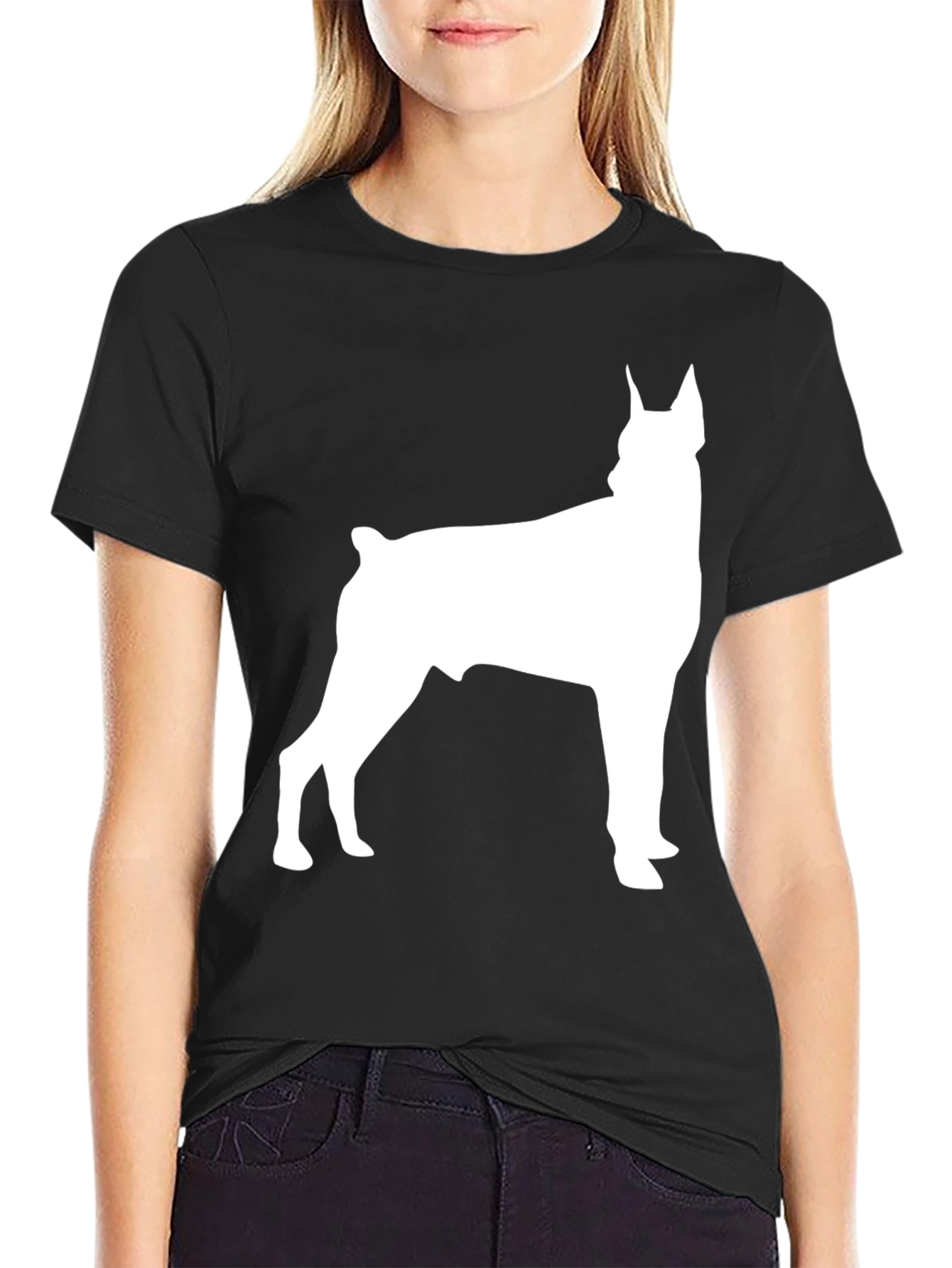 Doberman Silhouette Graphic Tee - Black Cotton Blend