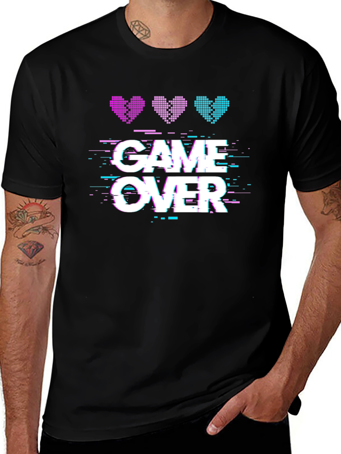 Game Over Pixel Hearts Graphic T-Shirt