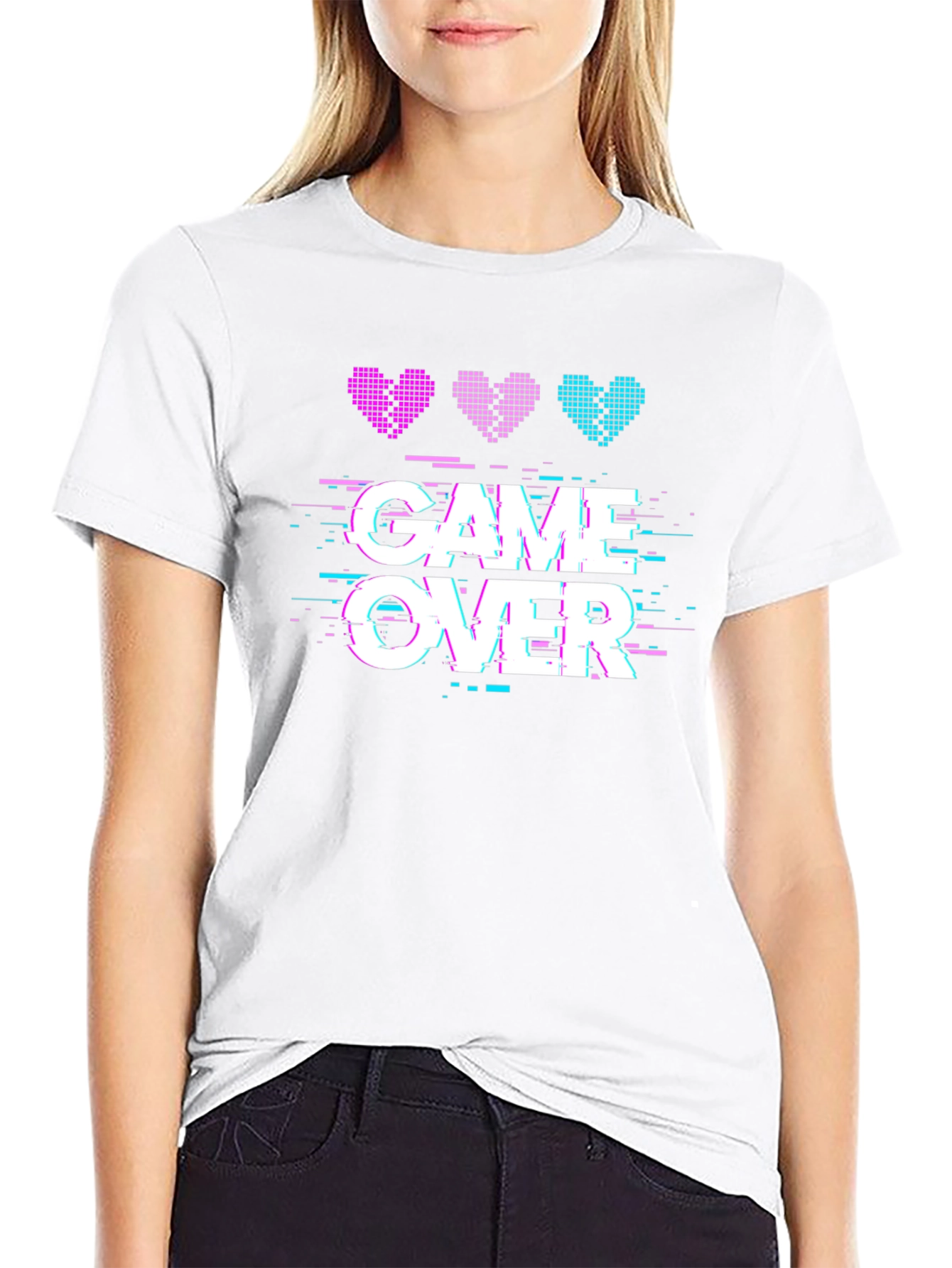 Game Over Pixel Hearts Graphic T-Shirt