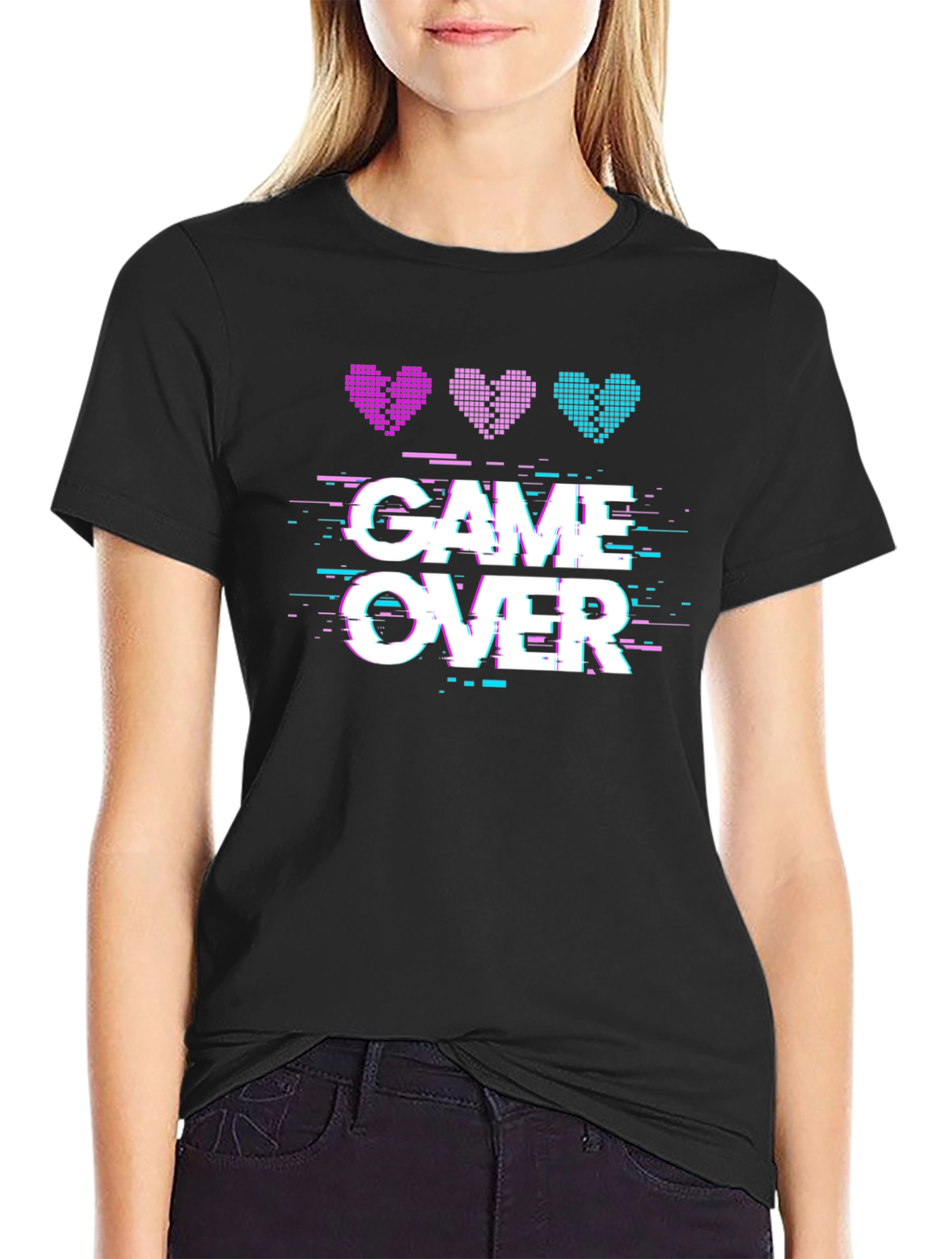 Game Over Pixel Hearts Graphic T-Shirt