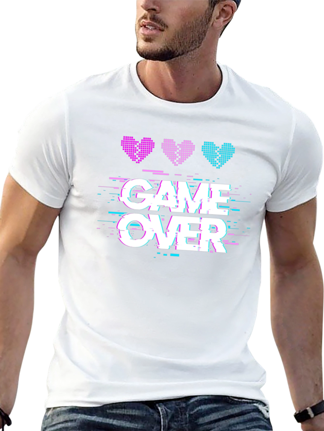 Game Over Pixel Hearts Graphic T-Shirt
