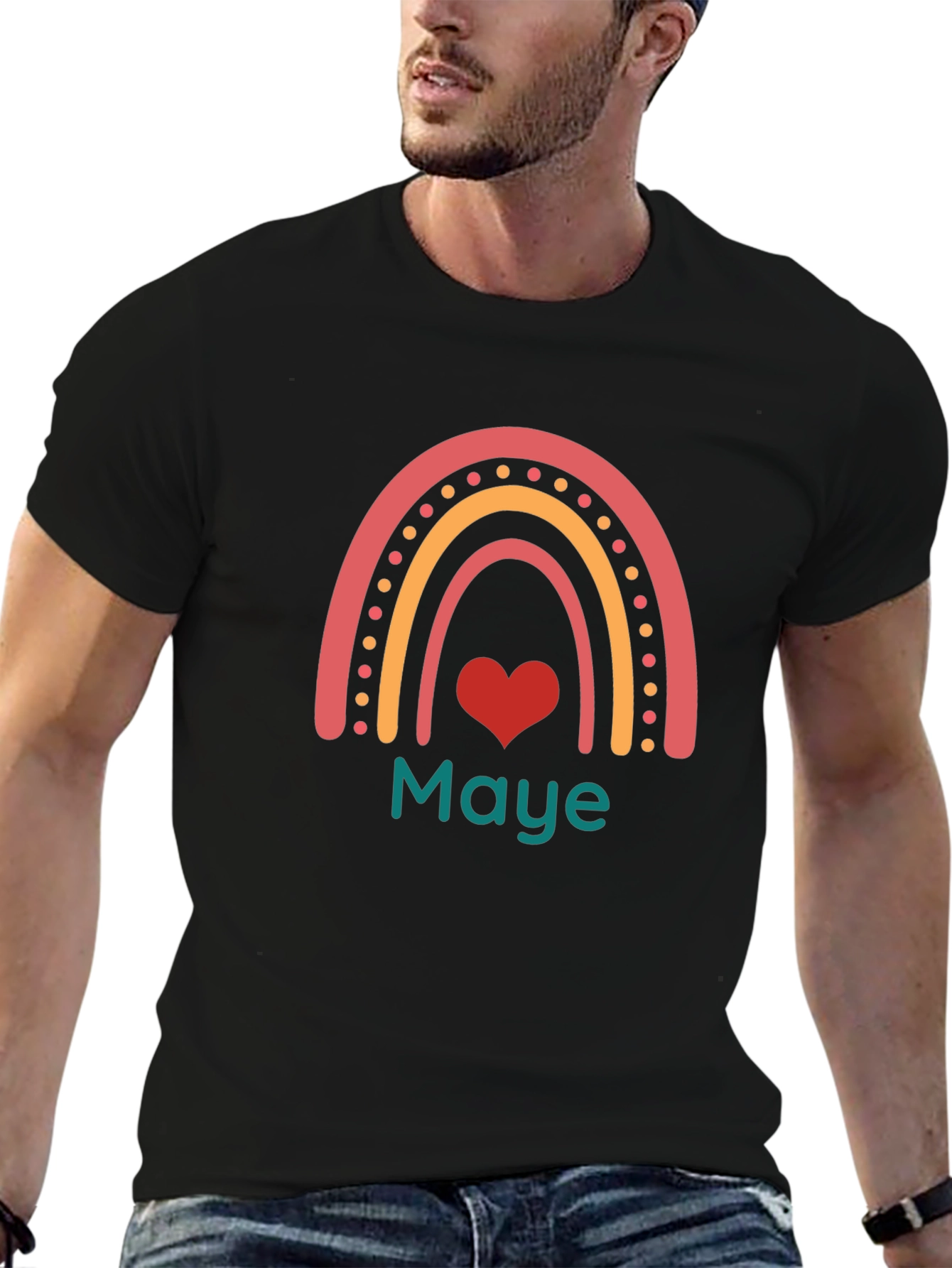 Maye Rainbow Heart Graphic Tee - Black Casual T-Shirt