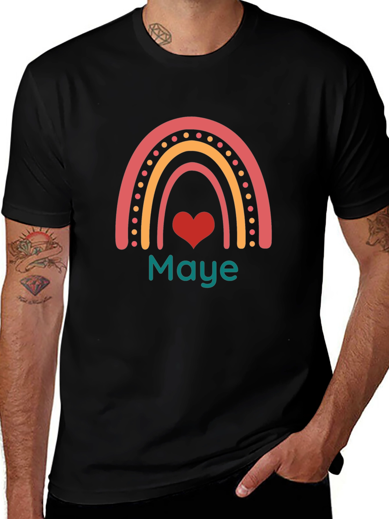 Maye Rainbow Heart Graphic Tee - Black Casual T-Shirt
