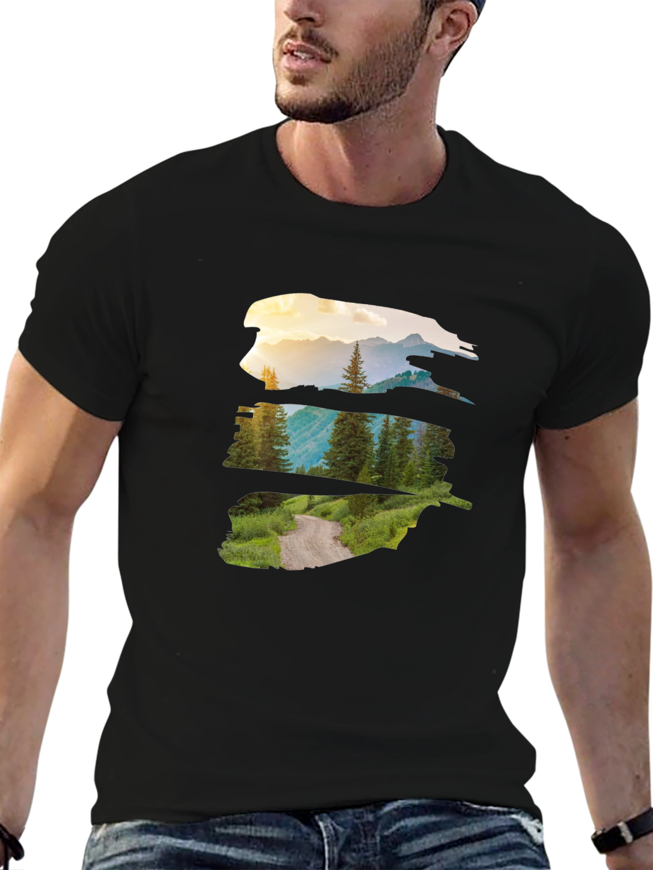 Nature Vista Graphic Tee - Black Crew Neck