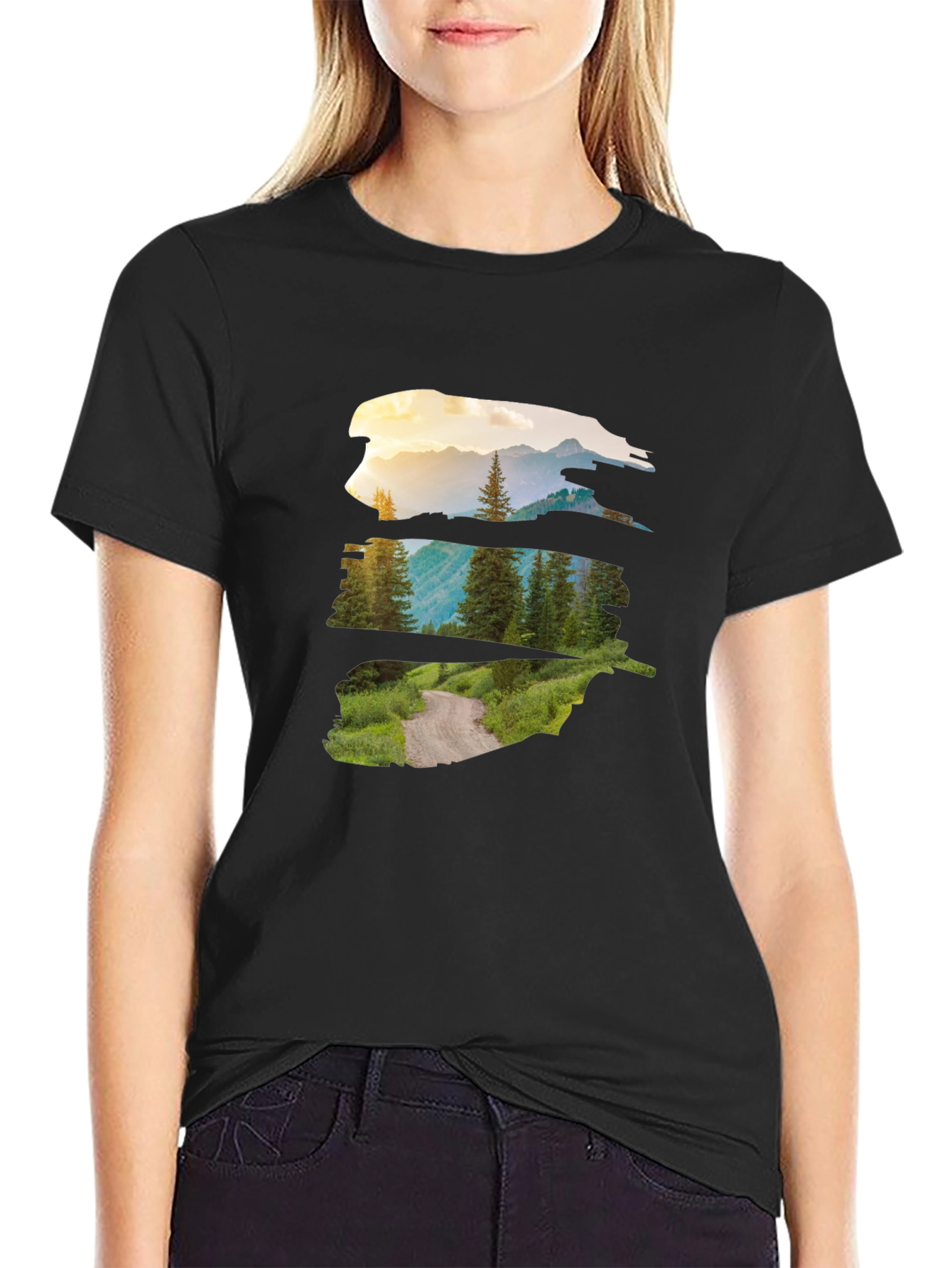 Nature Vista Graphic Tee - Black Crew Neck