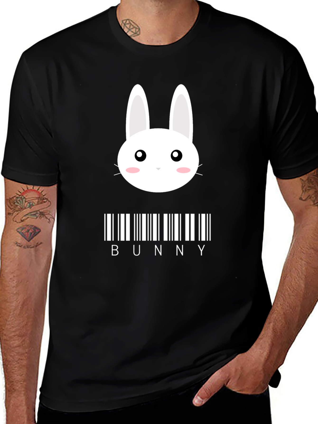 Bunny Barcode Graphic T-Shirt - Black Stylish Unique Design