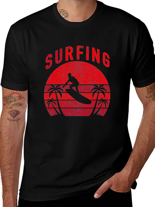 Surfing Silhouette Graphic Tee - Retro Style