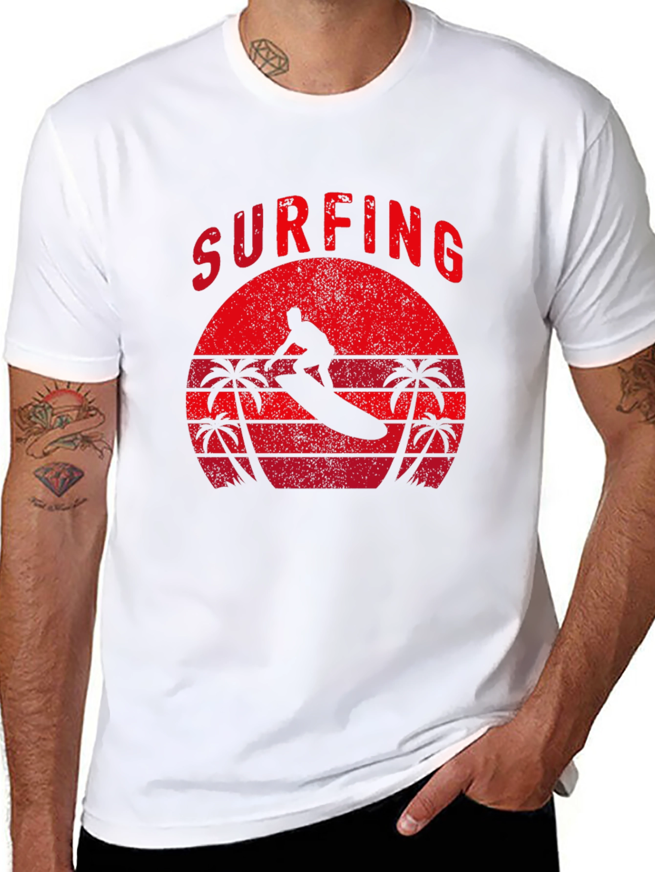 Surfing Silhouette Graphic Tee - Retro Style