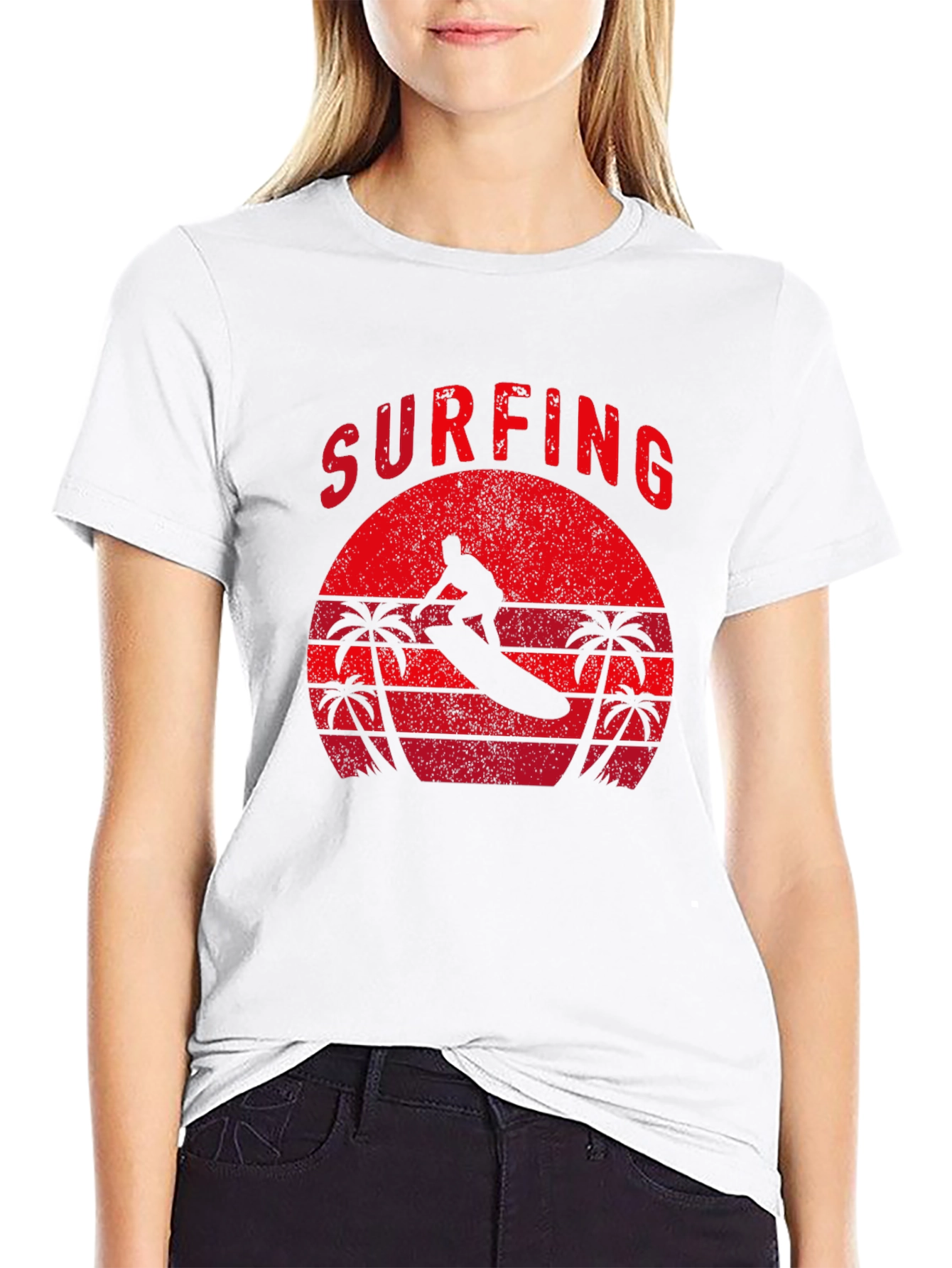 Surfing Silhouette Graphic Tee - Retro Style