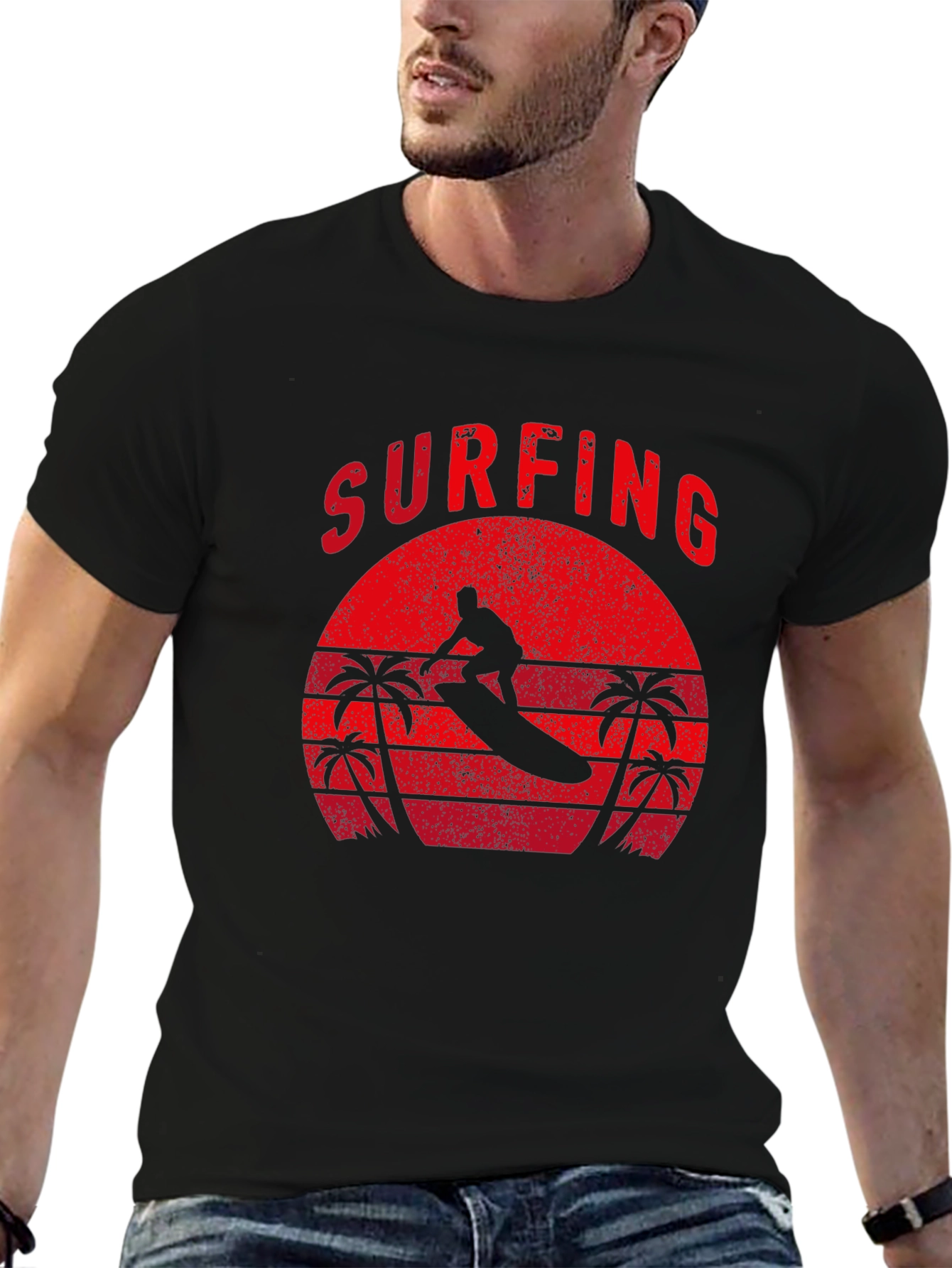 Surfing Silhouette Graphic Tee - Retro Style
